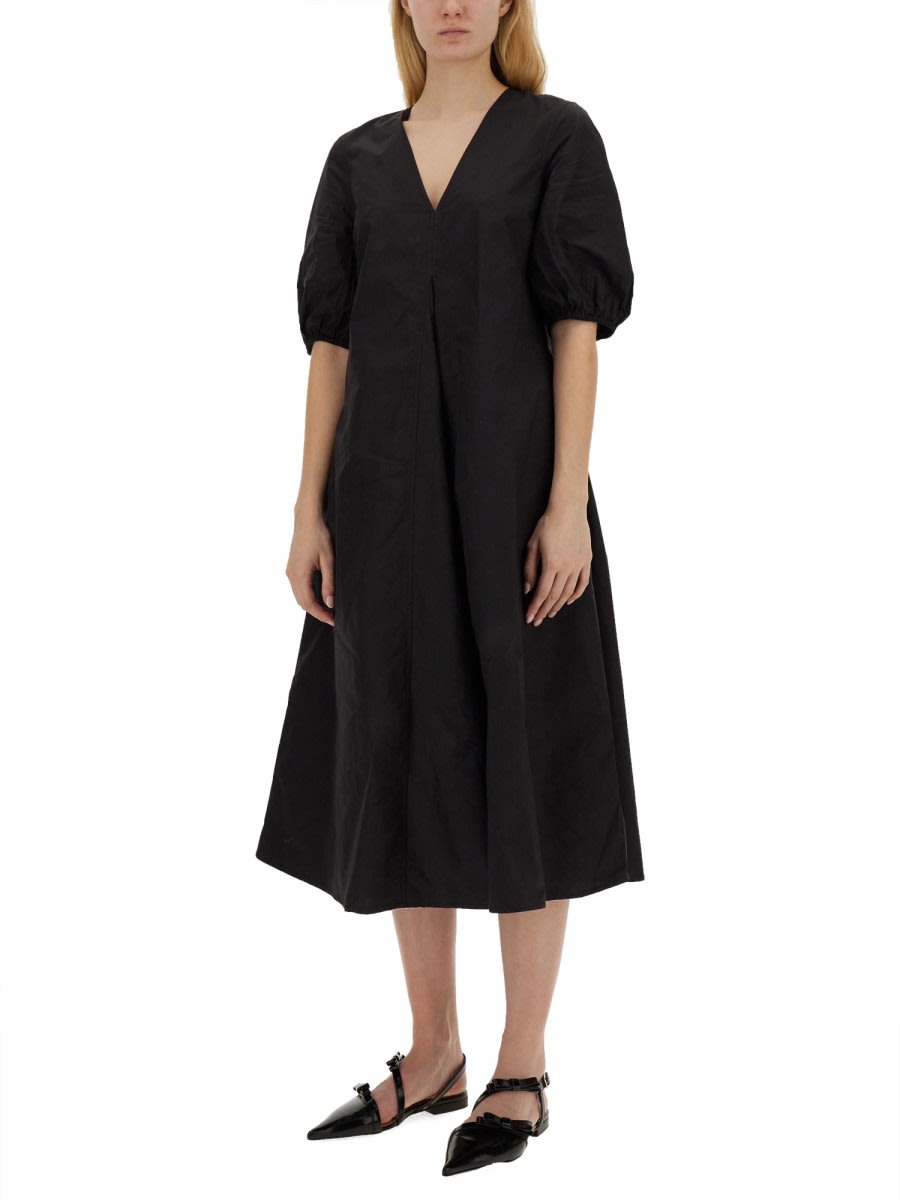 Shop Ganni V-neck Dress In Black