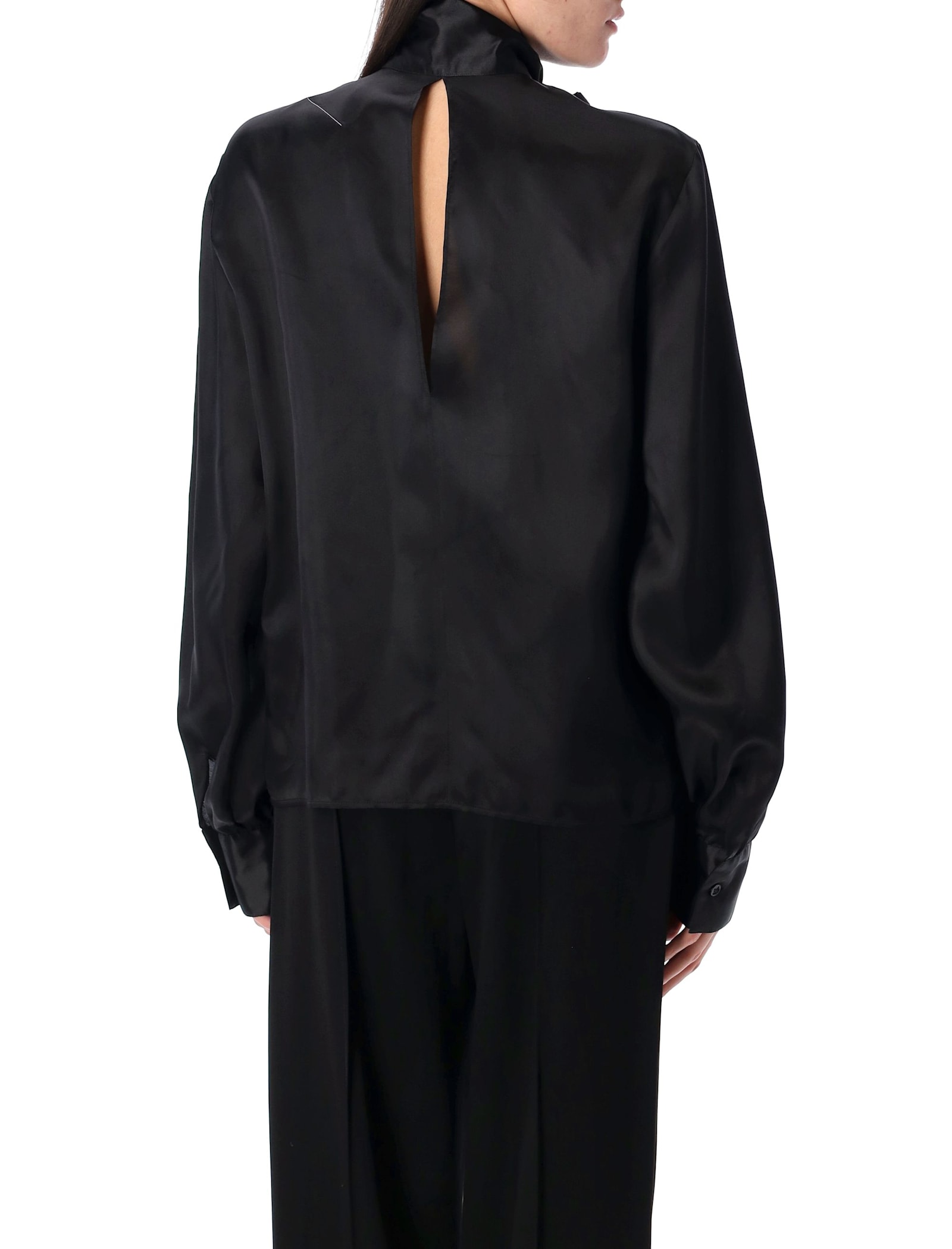 Mm6 Maison Margiela Ribbon Bow Back Satin Top In Black