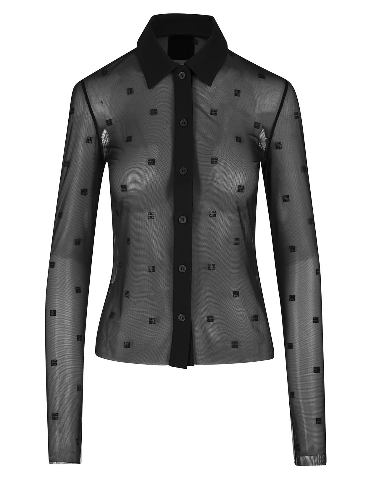 Givenchy Woman Shirt In Black Tulle With 4g Motif