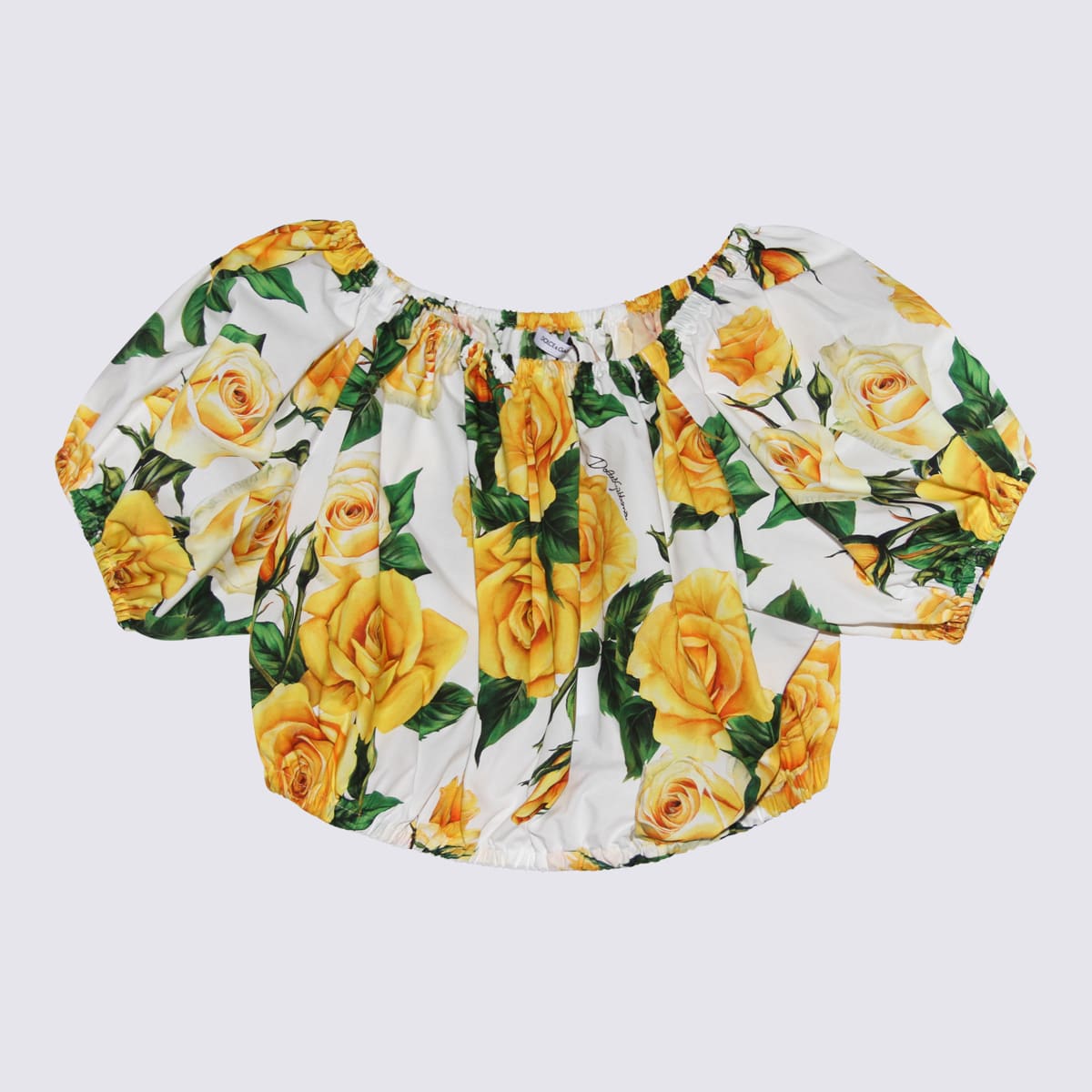 Dolce & Gabbana Kids' White, Yellow And Green Cotton Top In Rose Gialle F.do Bianco