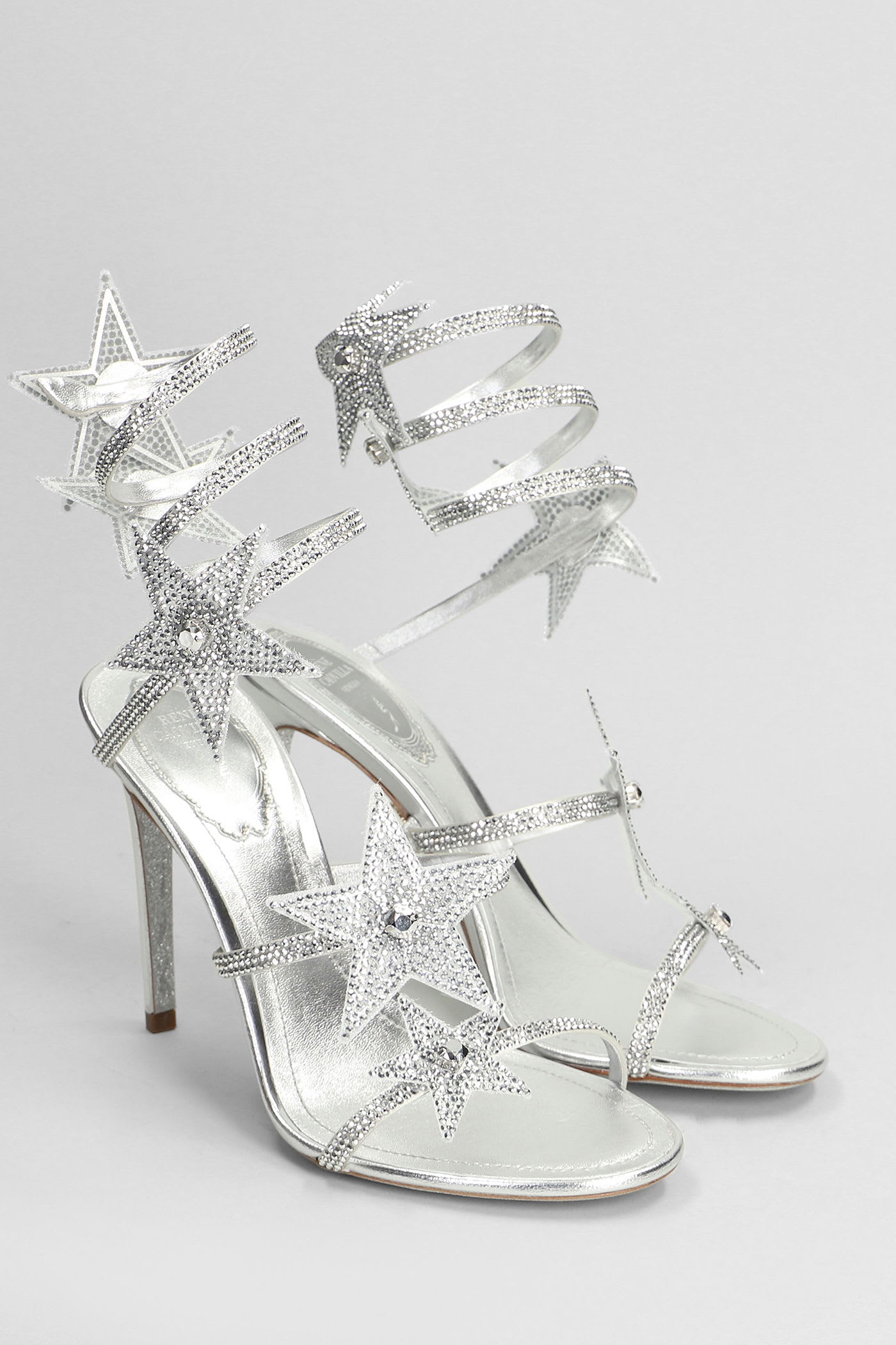René Caovilla Star Cleo Sandals In Silver Leather In Silver