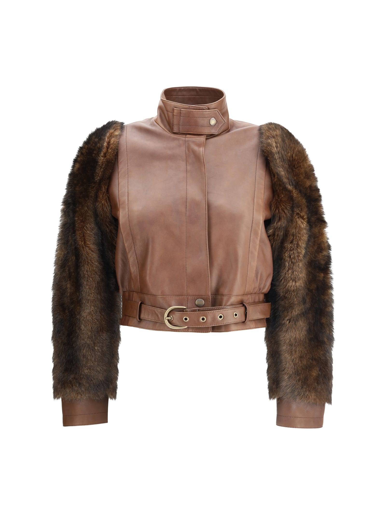Chloé Leather And Fur Short Jacket In Multi