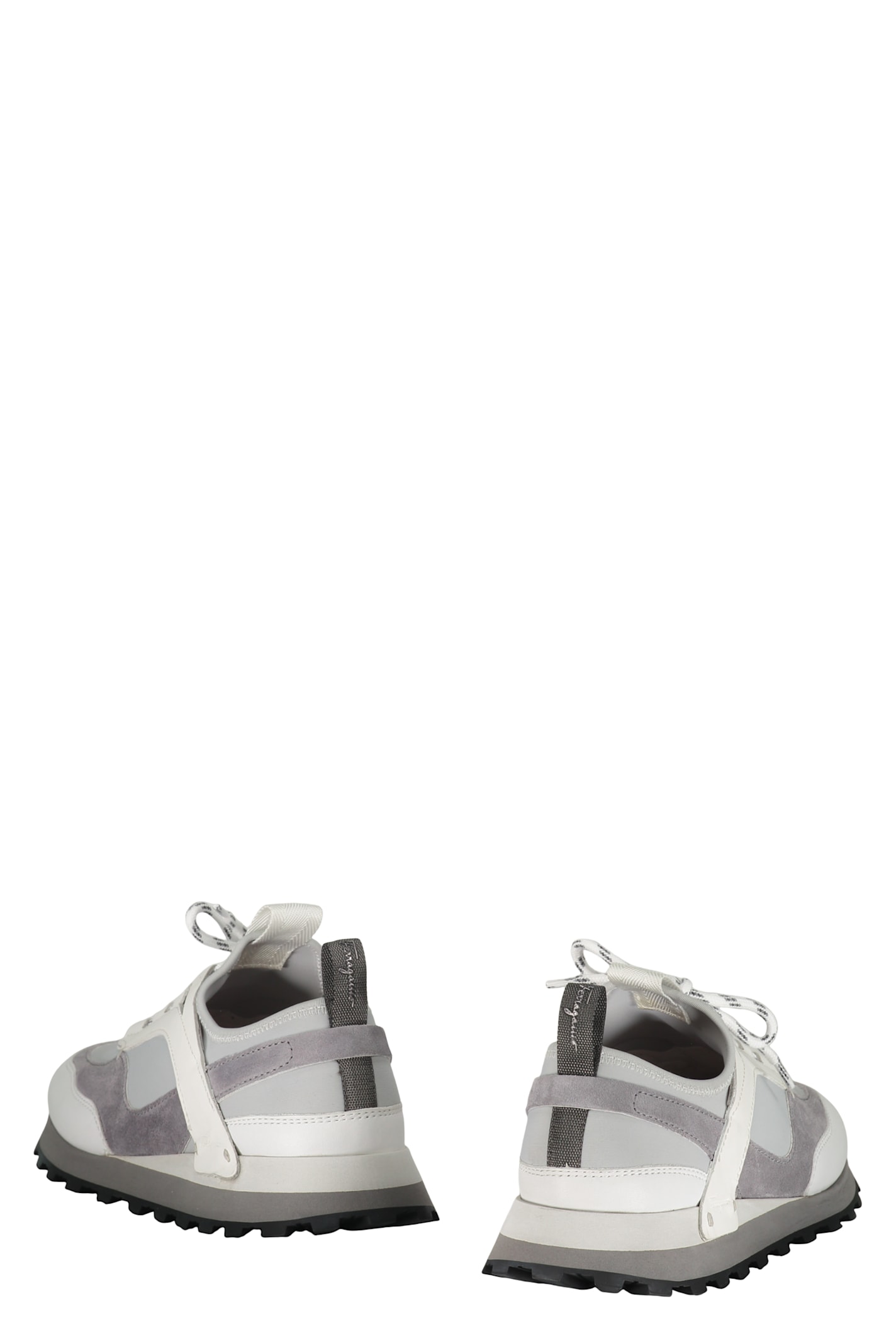 Ferragamo Techno Fabric And Leather Sneakers In Gray