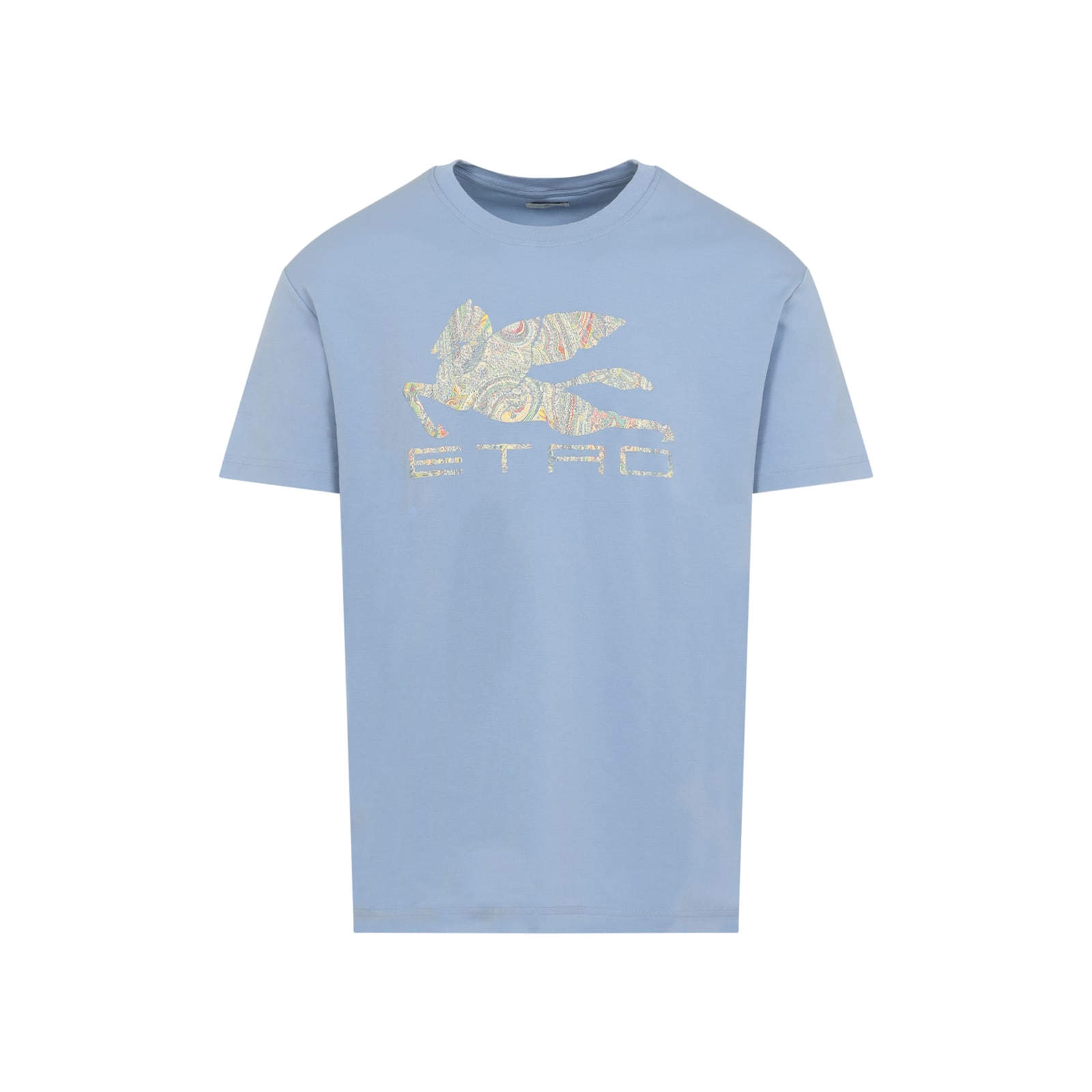 Etro Cotton T-shirt With Logo Print In Blue