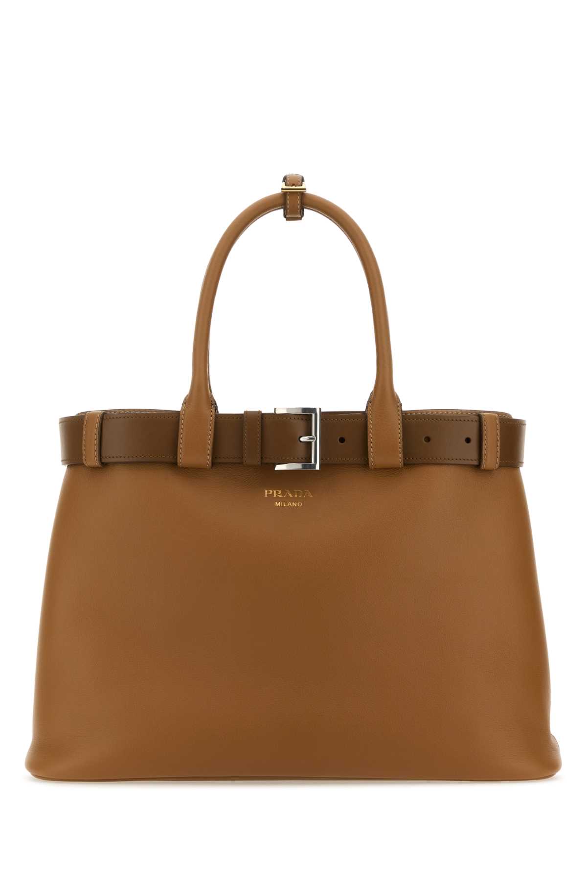 Shop Prada Caramel Leather  Buckle Large Handbag In Caramel0