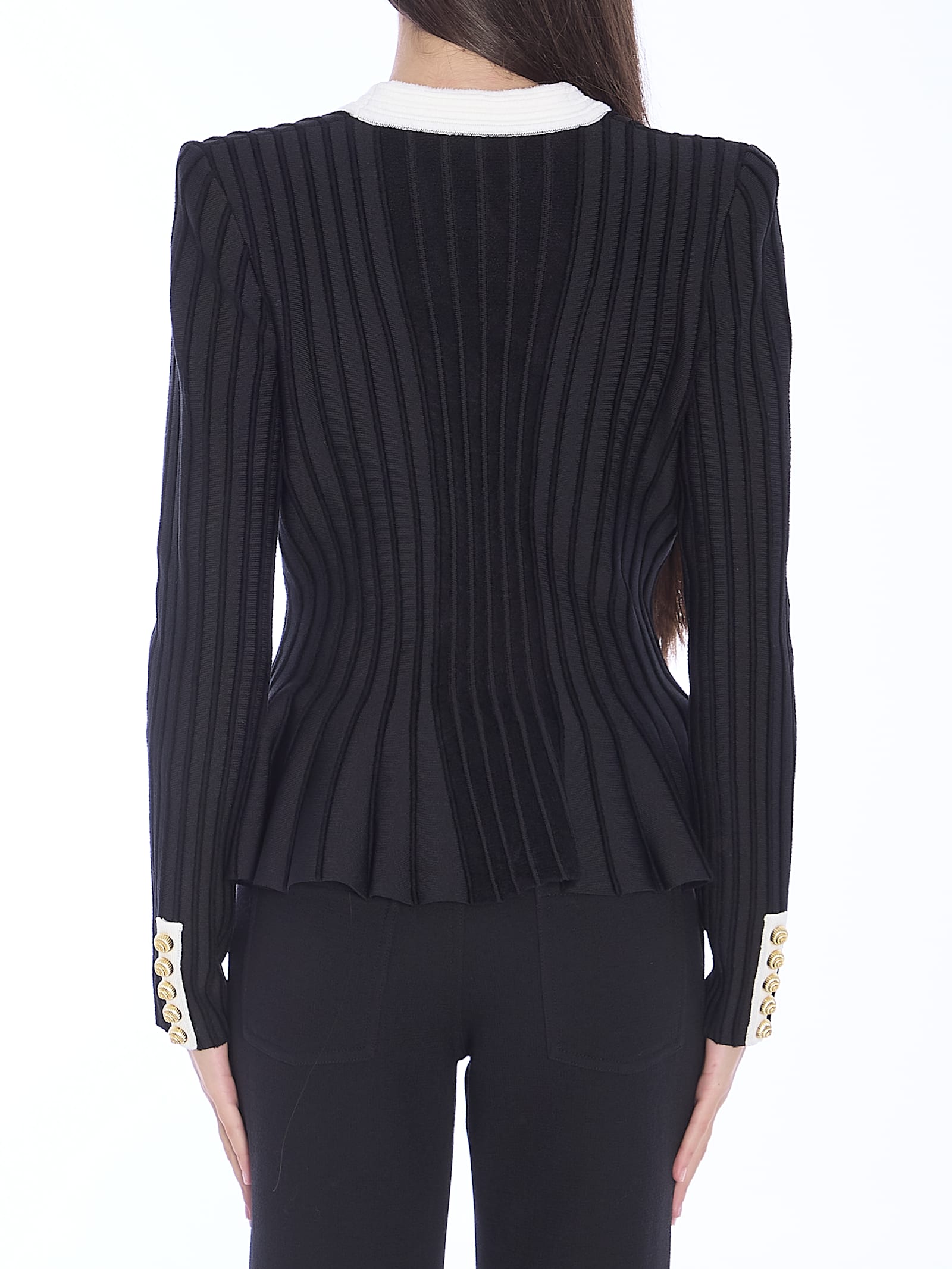 Shop Balmain Velvet Knit Jacket In Black