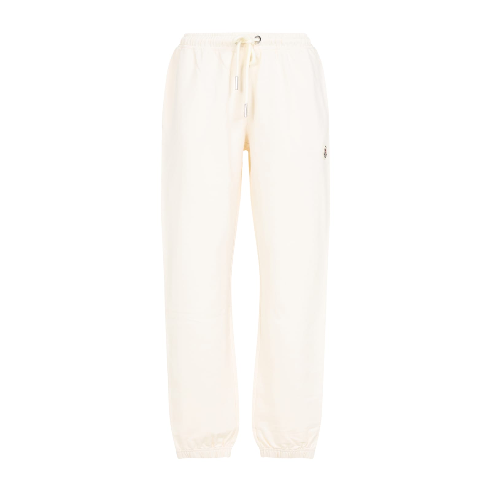 Moncler Relaxed Fit Cotton Trousers With Subtle Logo Detail In Natural