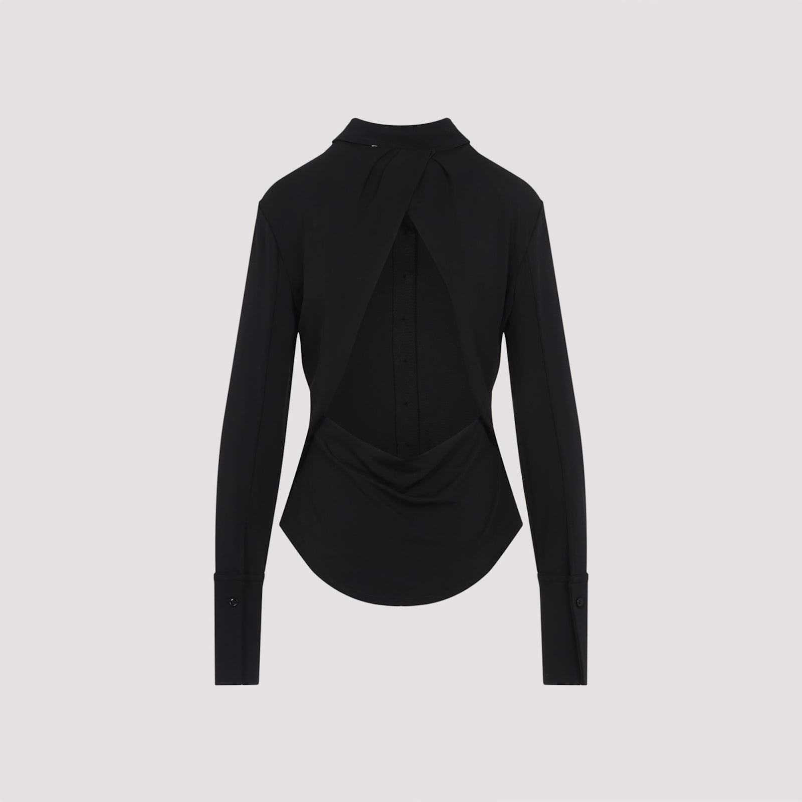 Sportmax Long Sleeve Collared Shirt With Open Back In Nero