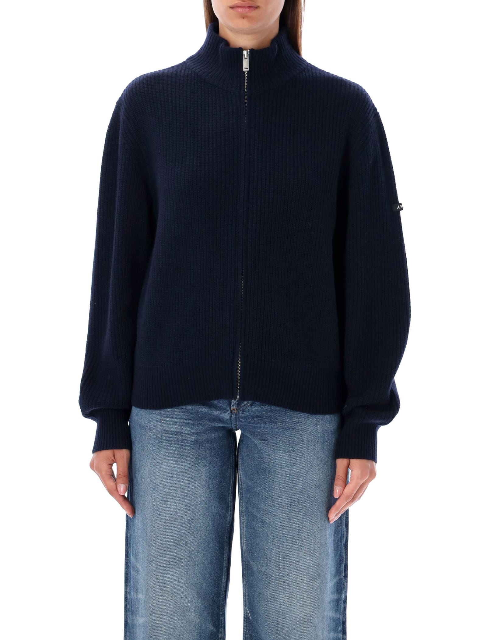 Shop Apc Jana Cardigan In Dark Navy