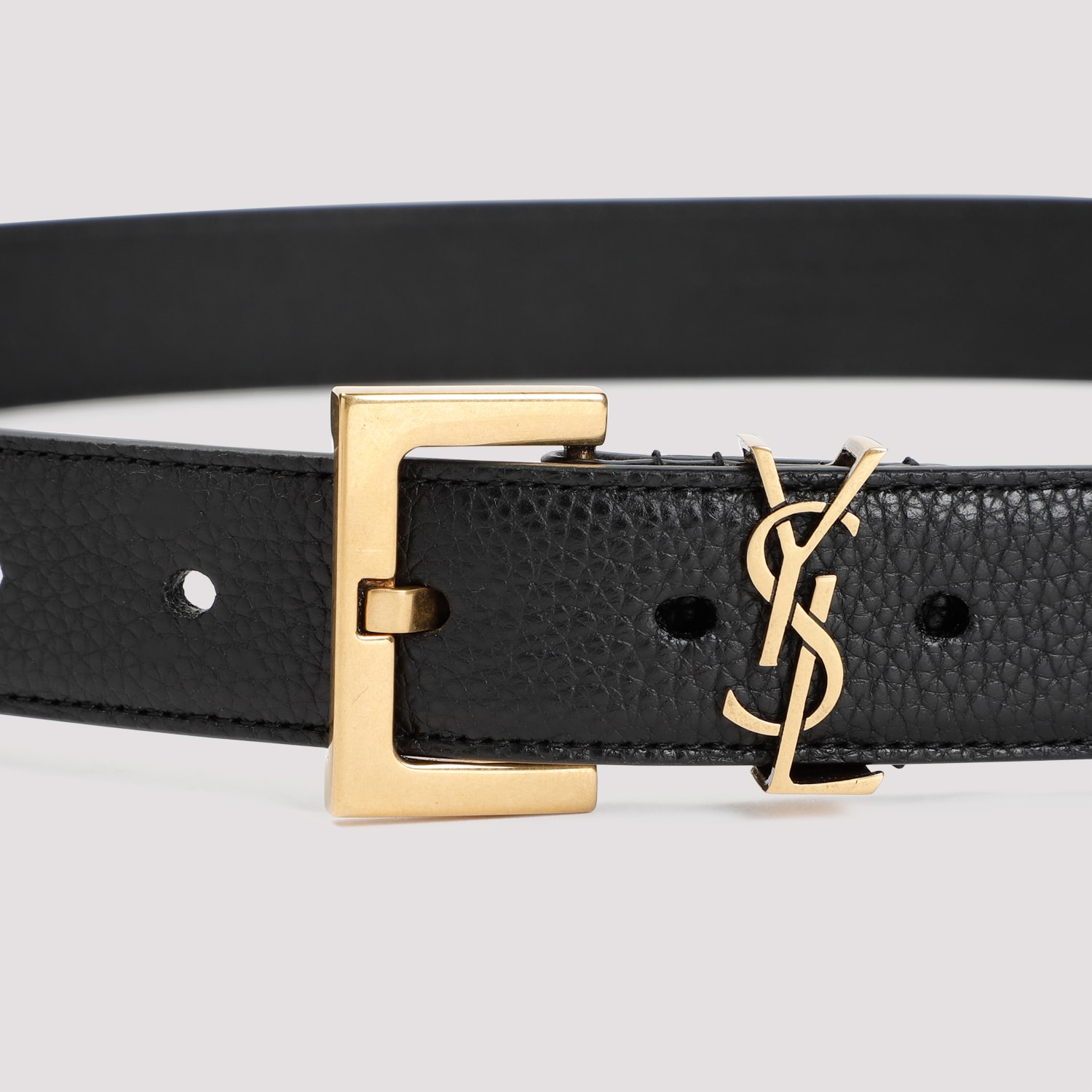 Saint Laurent Cassandre Leather Belt In Black