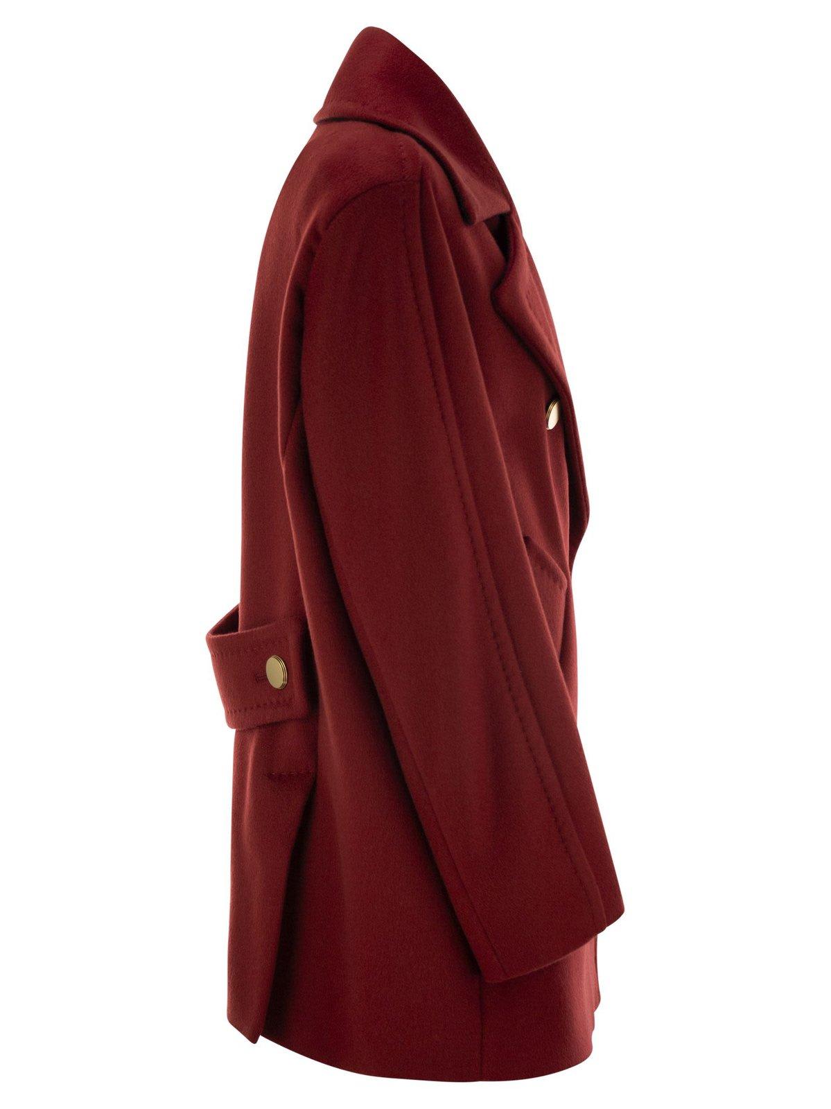 Shop Max Mara Double-breasted Long-sleeved Coat In Bordeaux