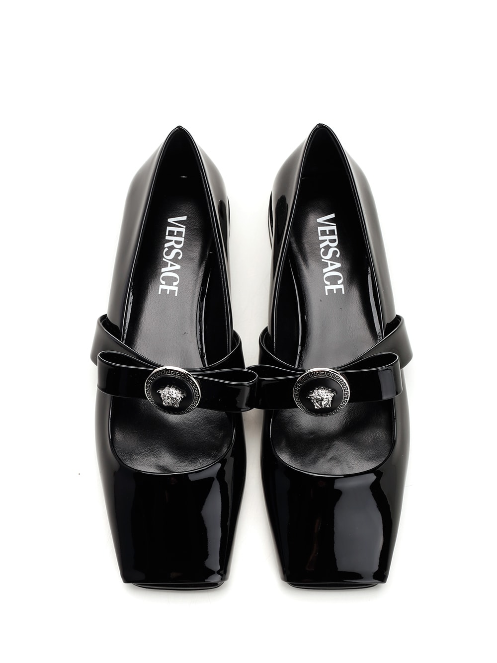 Shop Versace Patent Ballet Flats In Black Palladium (black)
