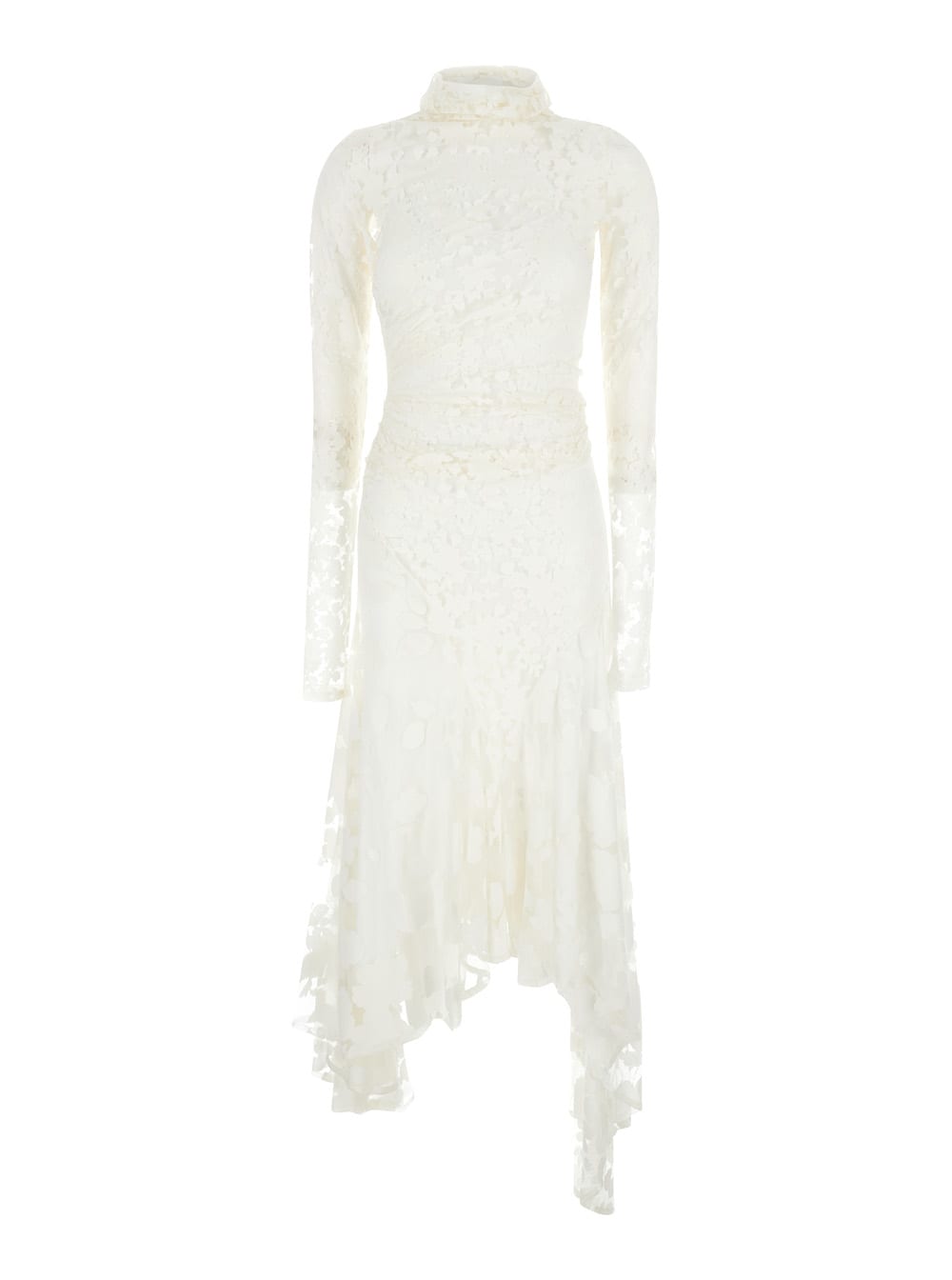 Longuette White Asymmetric Dress In Devoré Jersey Woman