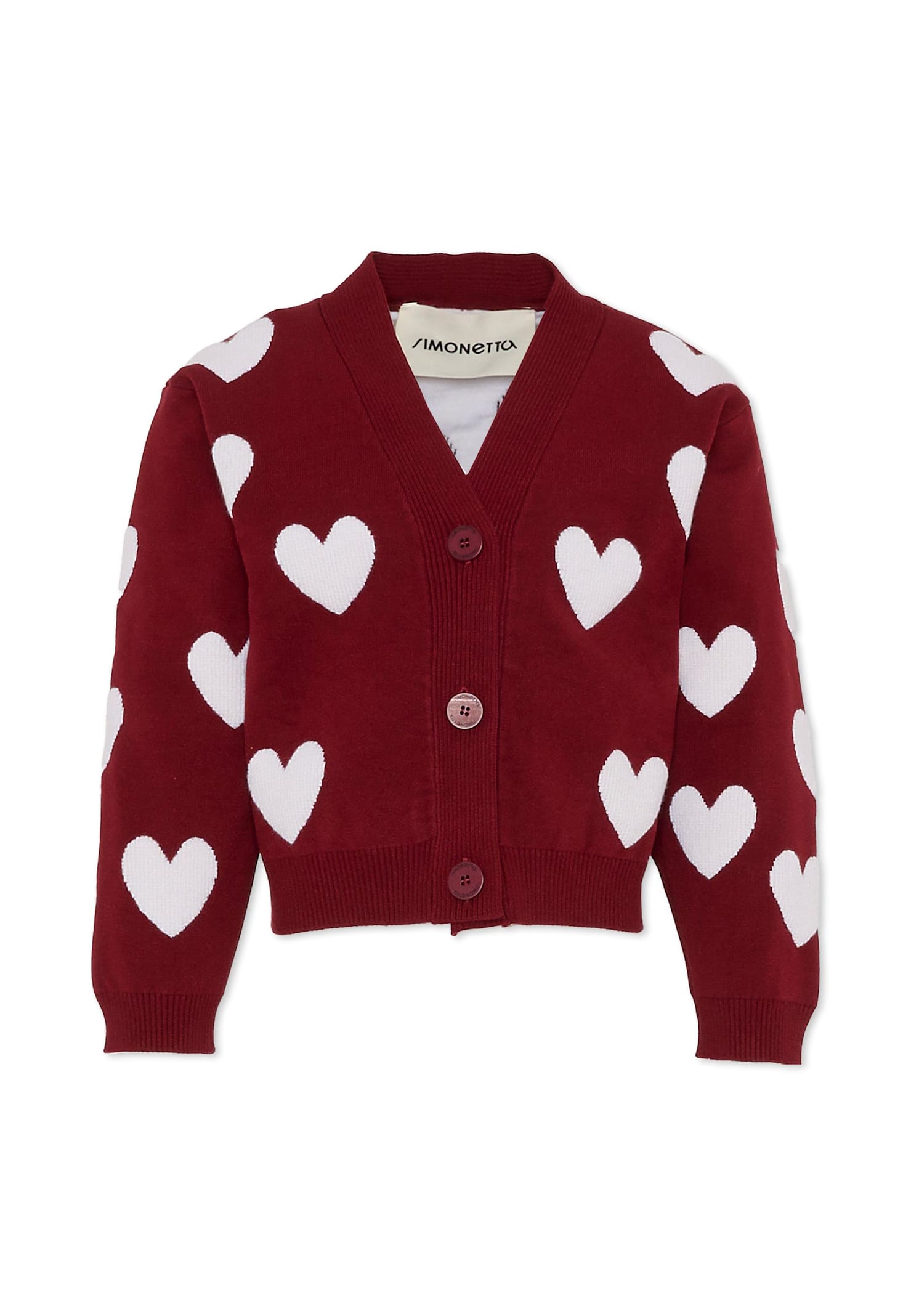 Simonetta Burgundy Cardigan For Girl With Heart In Burgundy