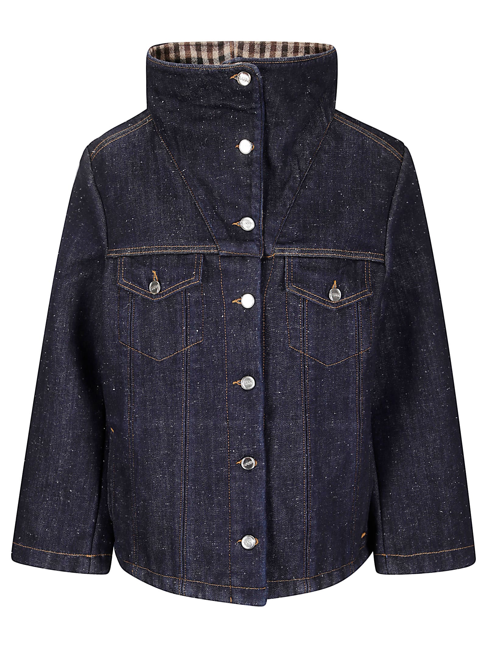 Ganni Bonded Denim Jacket Stitch Detailing In Blue