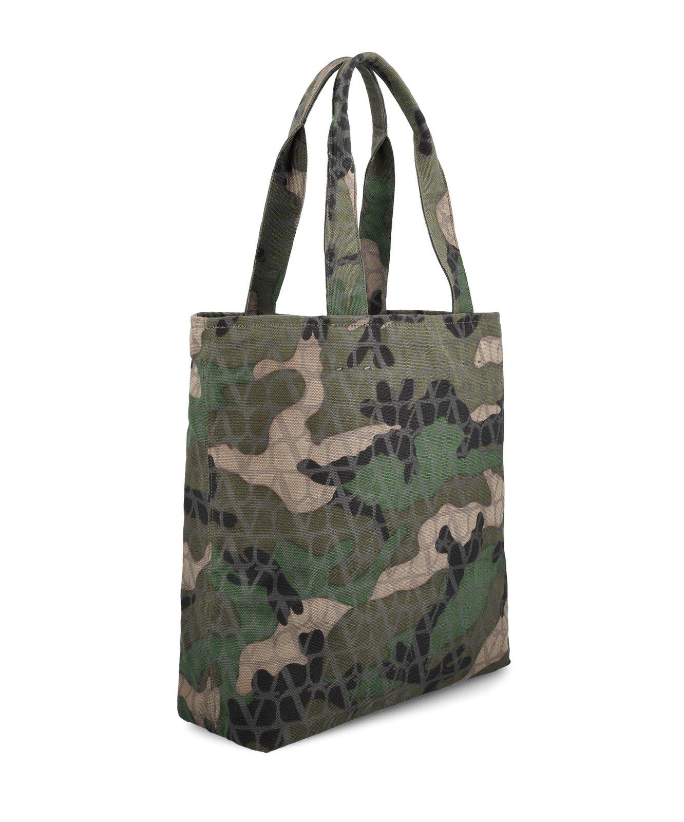 Shop Valentino Camouflage-patterned Top Handle Bag In Green