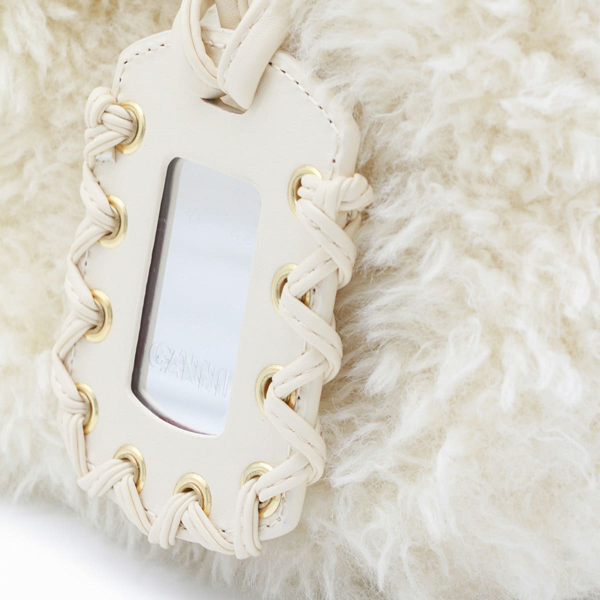 Ganni White Hobo Mini Top Handle Bag In Neutral