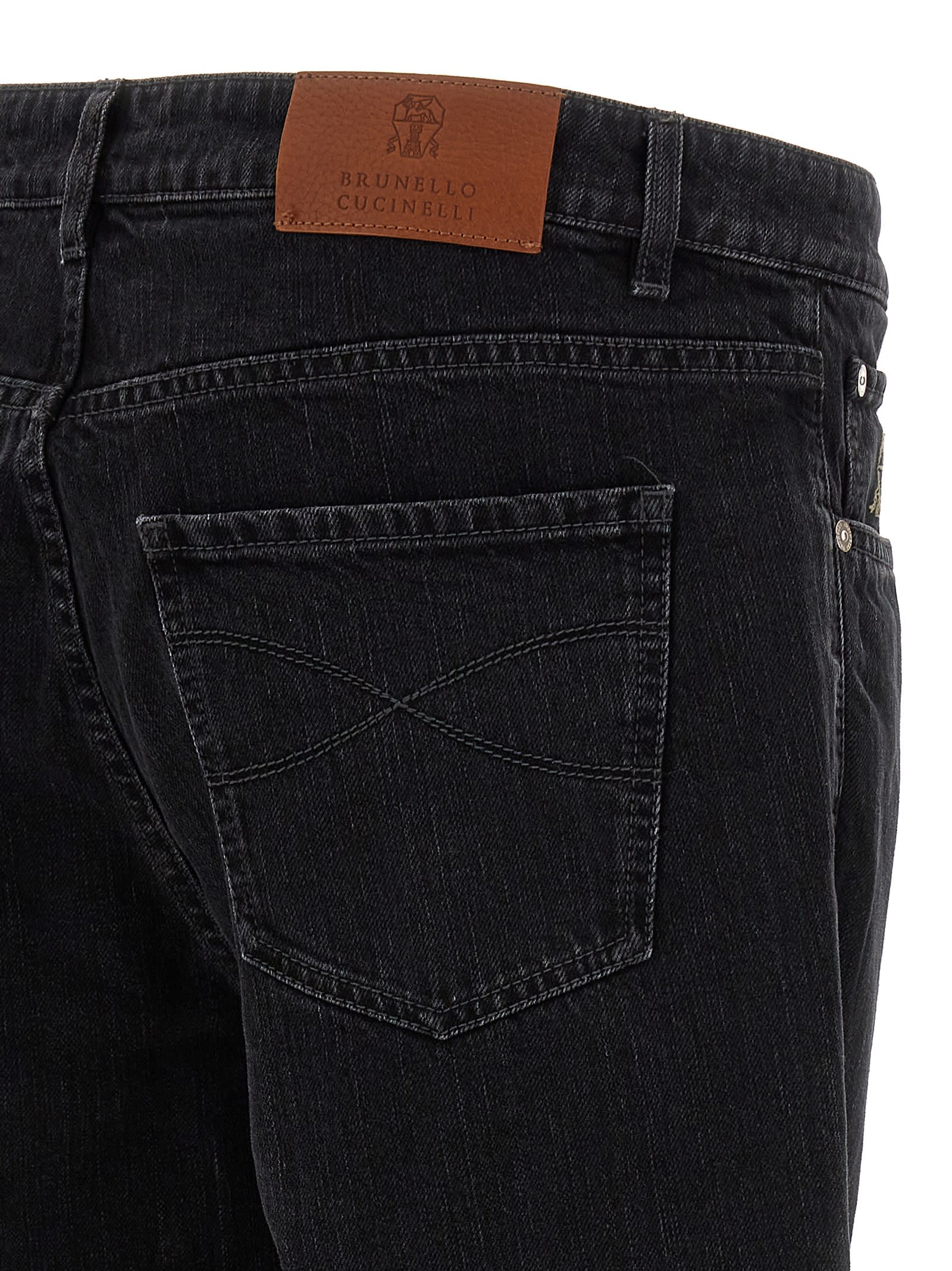 Shop Brunello Cucinelli Logo Embroidery Jeans In Black