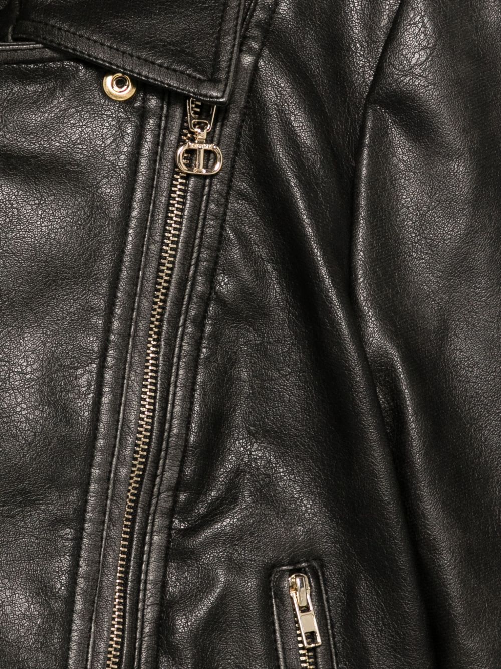 Twinset Kids Asymmetric Zip-fastening Biker Jacket In Black