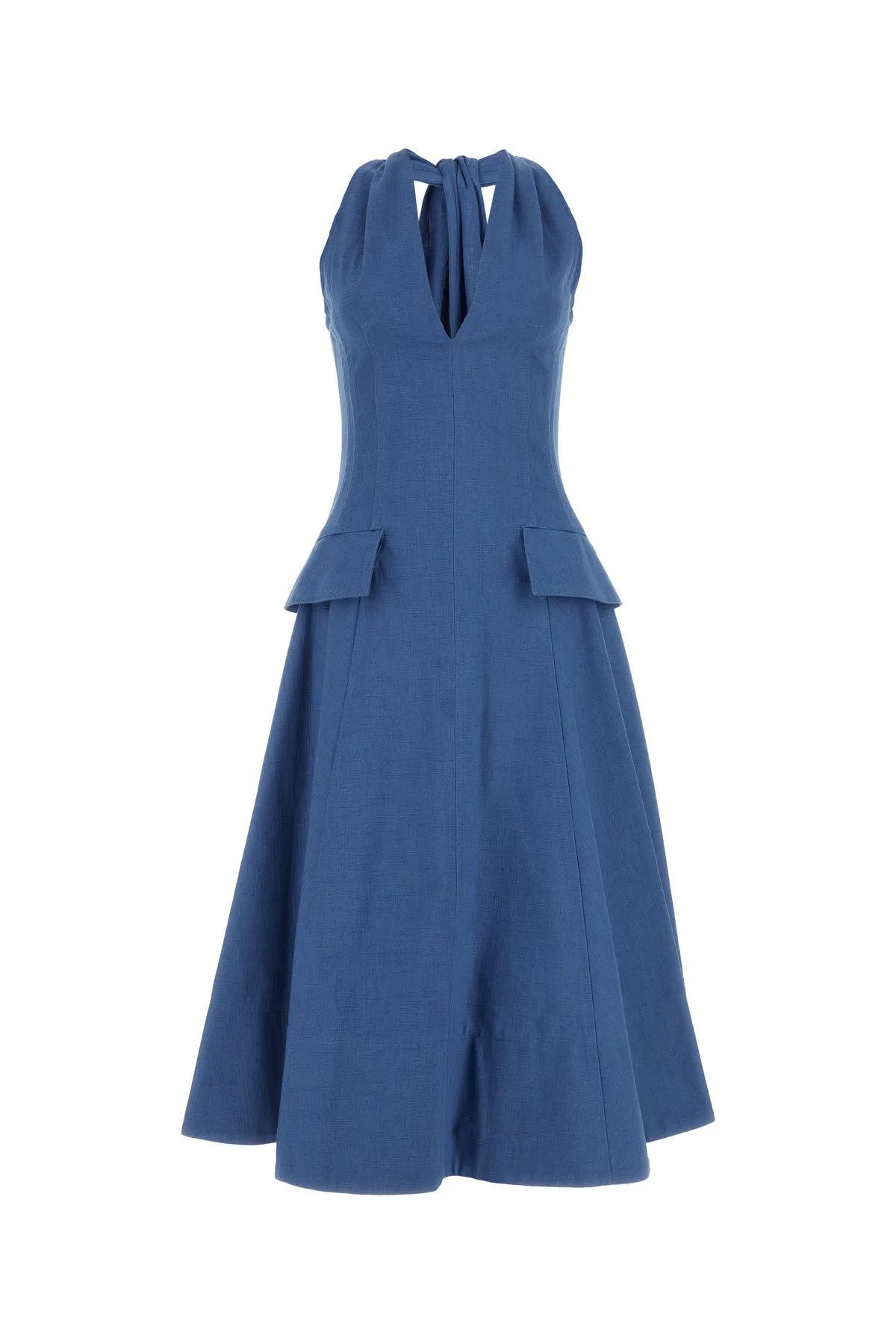 BOTTEGA VENETA CERULEAN BLUE COTTON DRESS