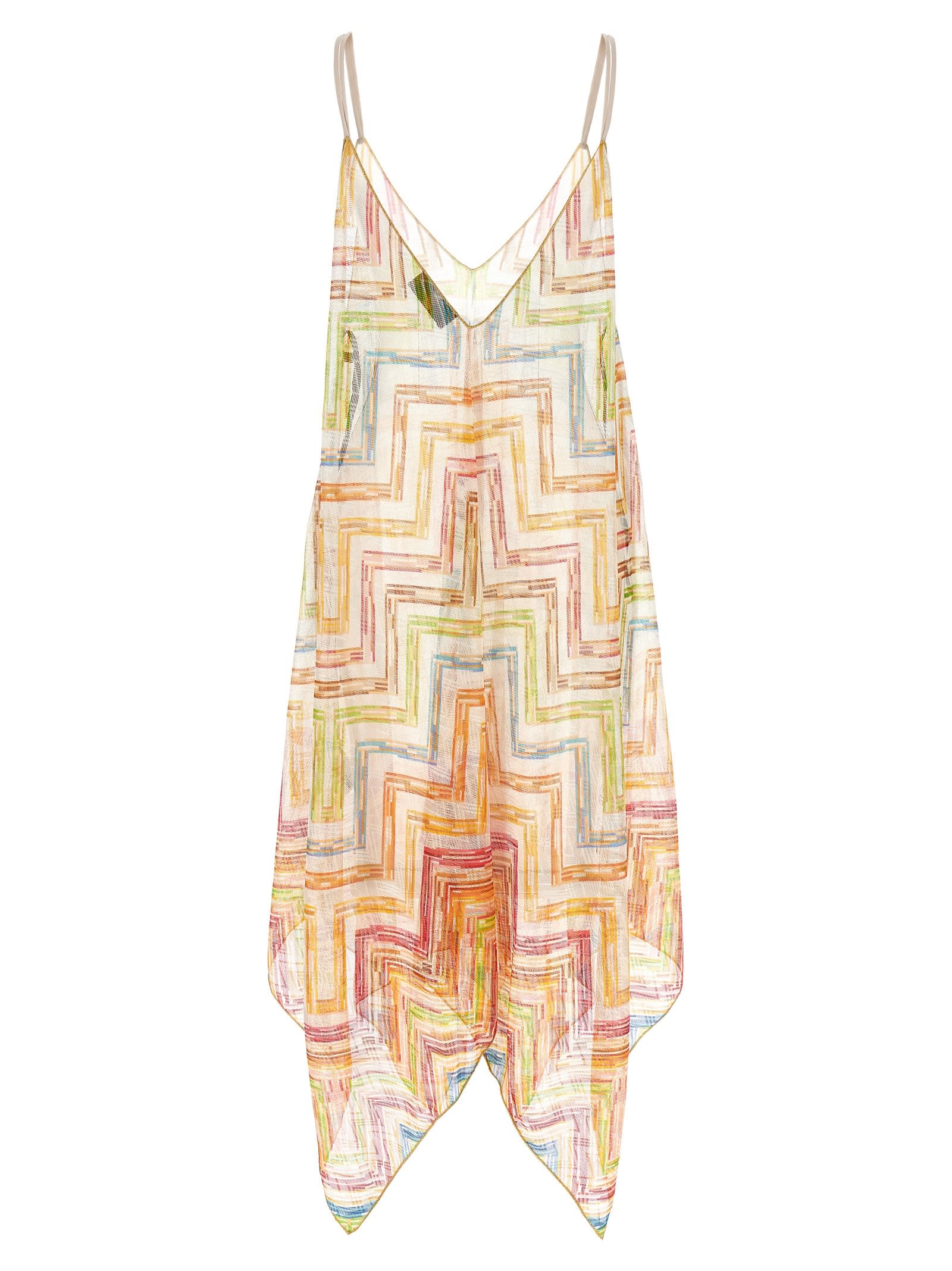 Missoni Tulle Dress With Asymmetrical Hem And Spaghetti Straps In Multi