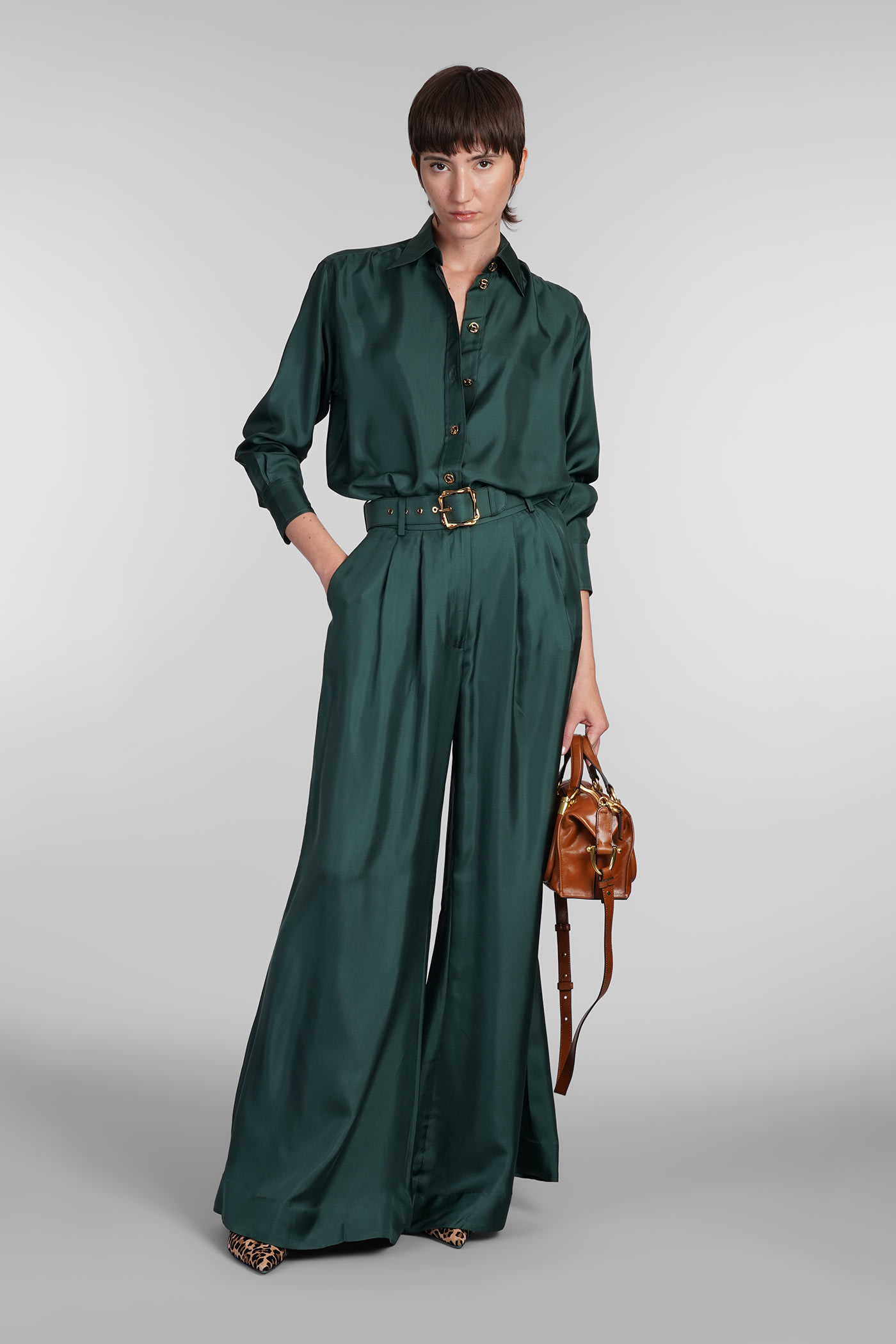 Shop Zimmermann Pants In Green Silk