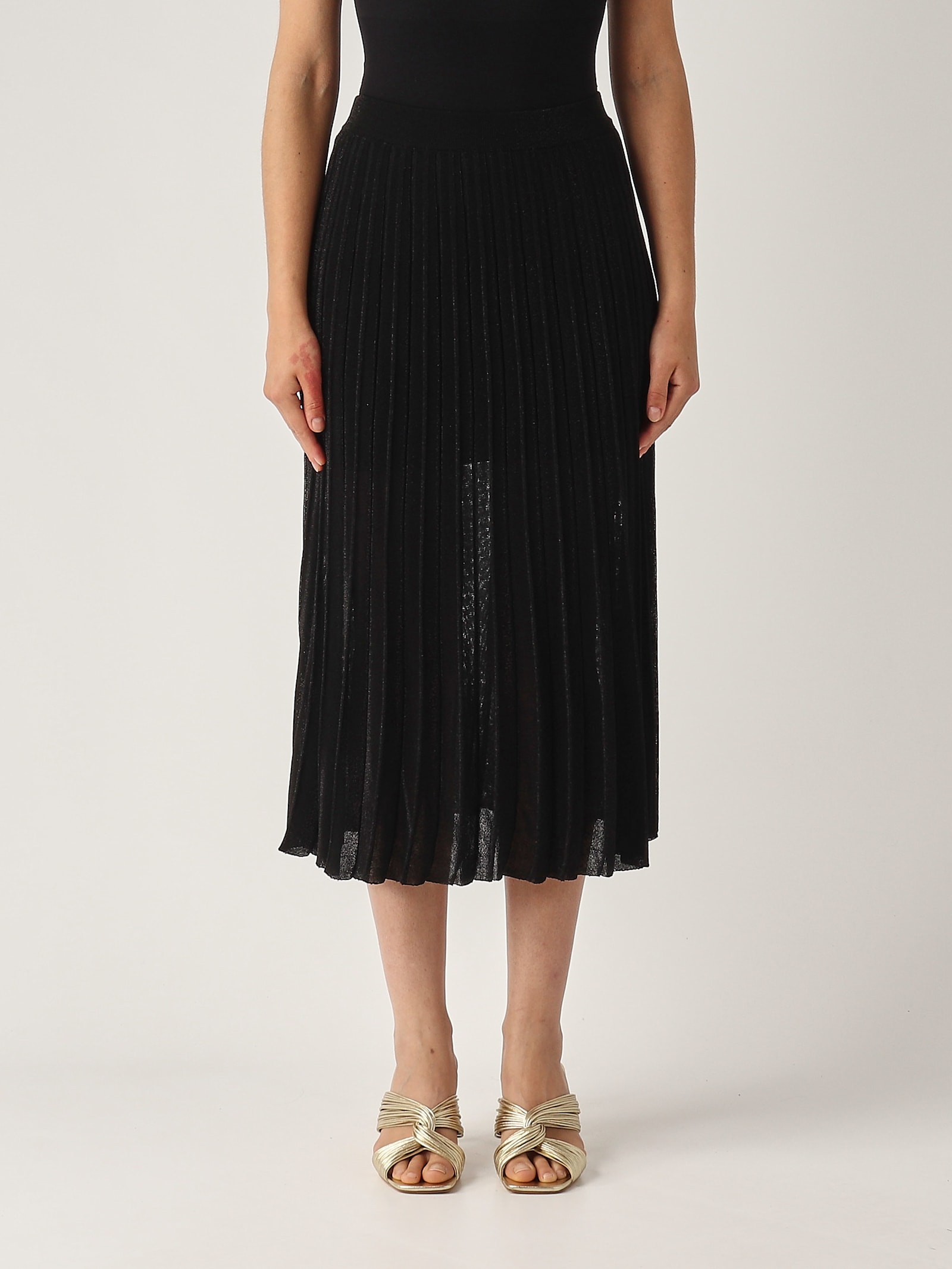 Gran Sasso Gonna Plisse Lurex Skirt In Black