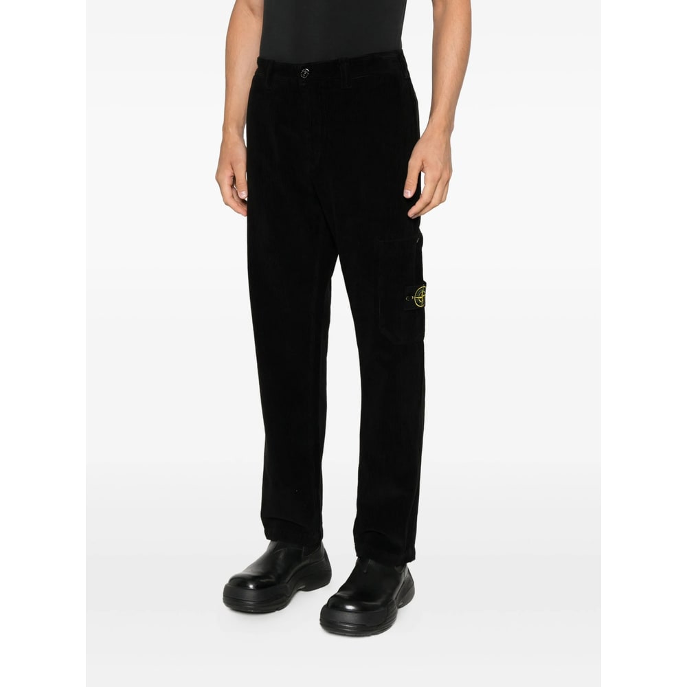 Stone Island Regular Tapered Cargo Trousers With Elastic Waistband In Black
