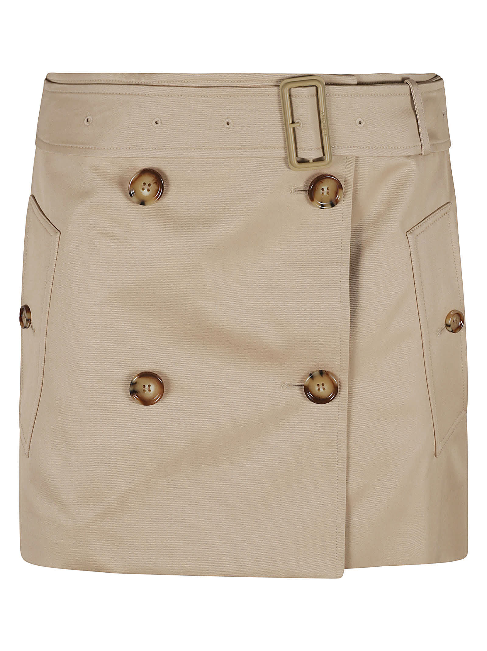Shop Burberry Belted Waist Short Skirt In Soft Fawn