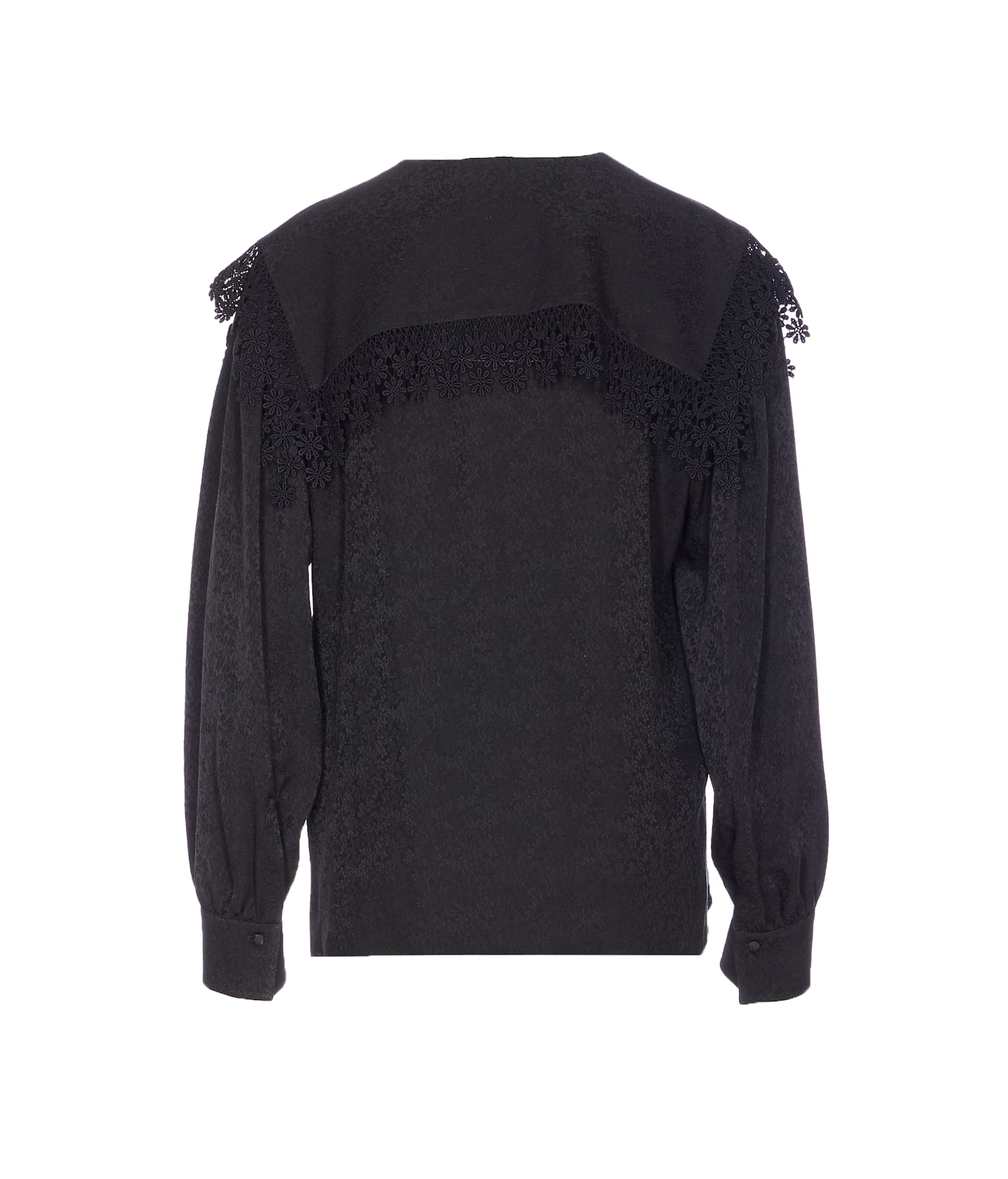 Chloé Blouse With Maxi Collar In Silk Jacquard And Lace In Black
