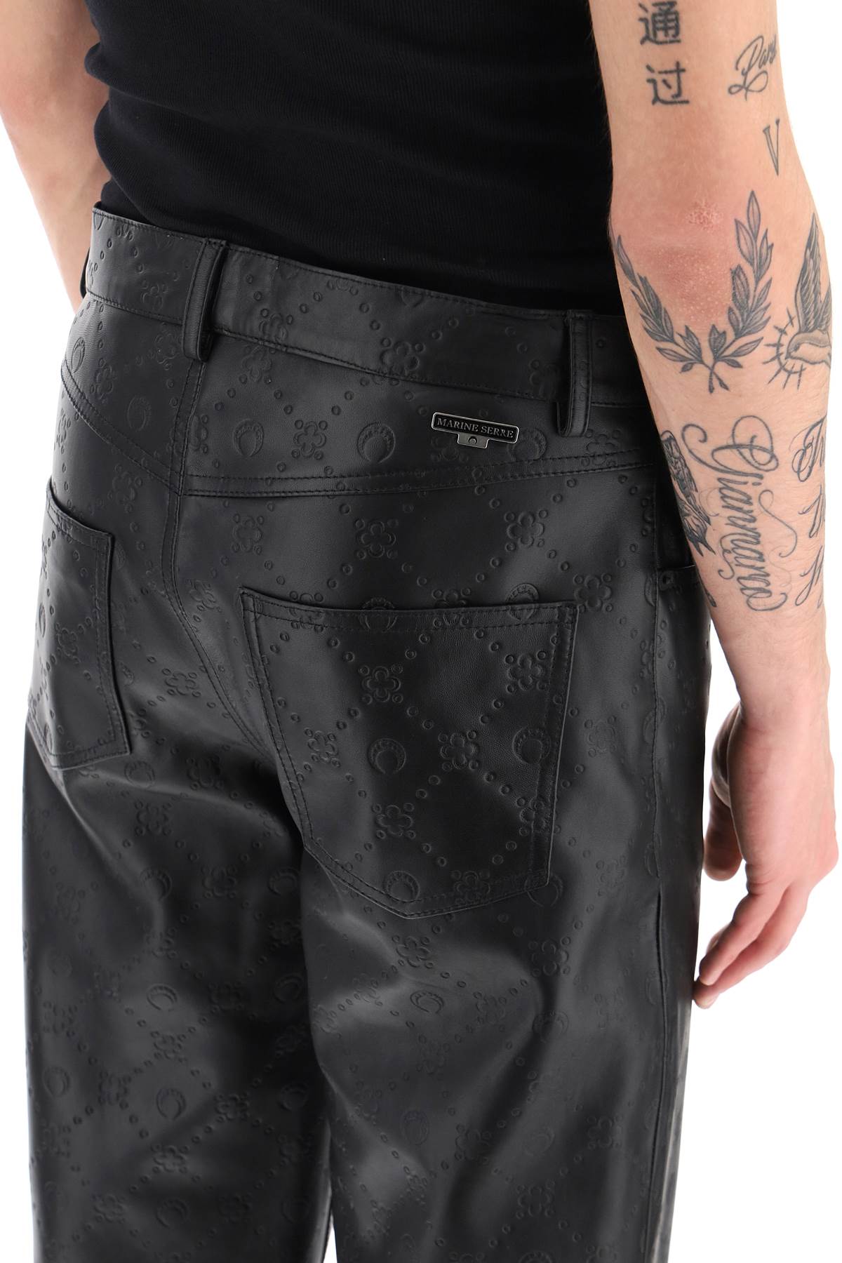 Shop Marine Serre Monogram Deadstock Leather Pants In Black (black)