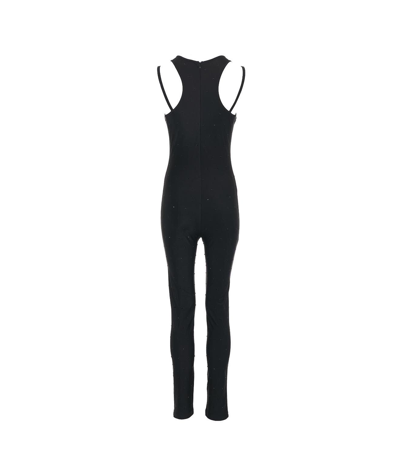 Shop Versace Jeans Couture Embellished Halterneck Sleeveless Jumpsuit In Black