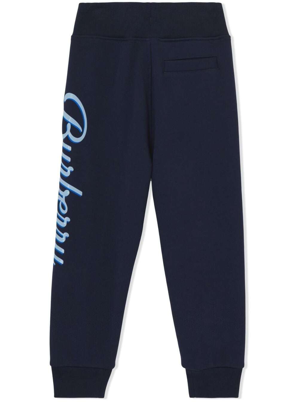 Shop Burberry Blue Trousers With Logo Script Print In Cotton Kids