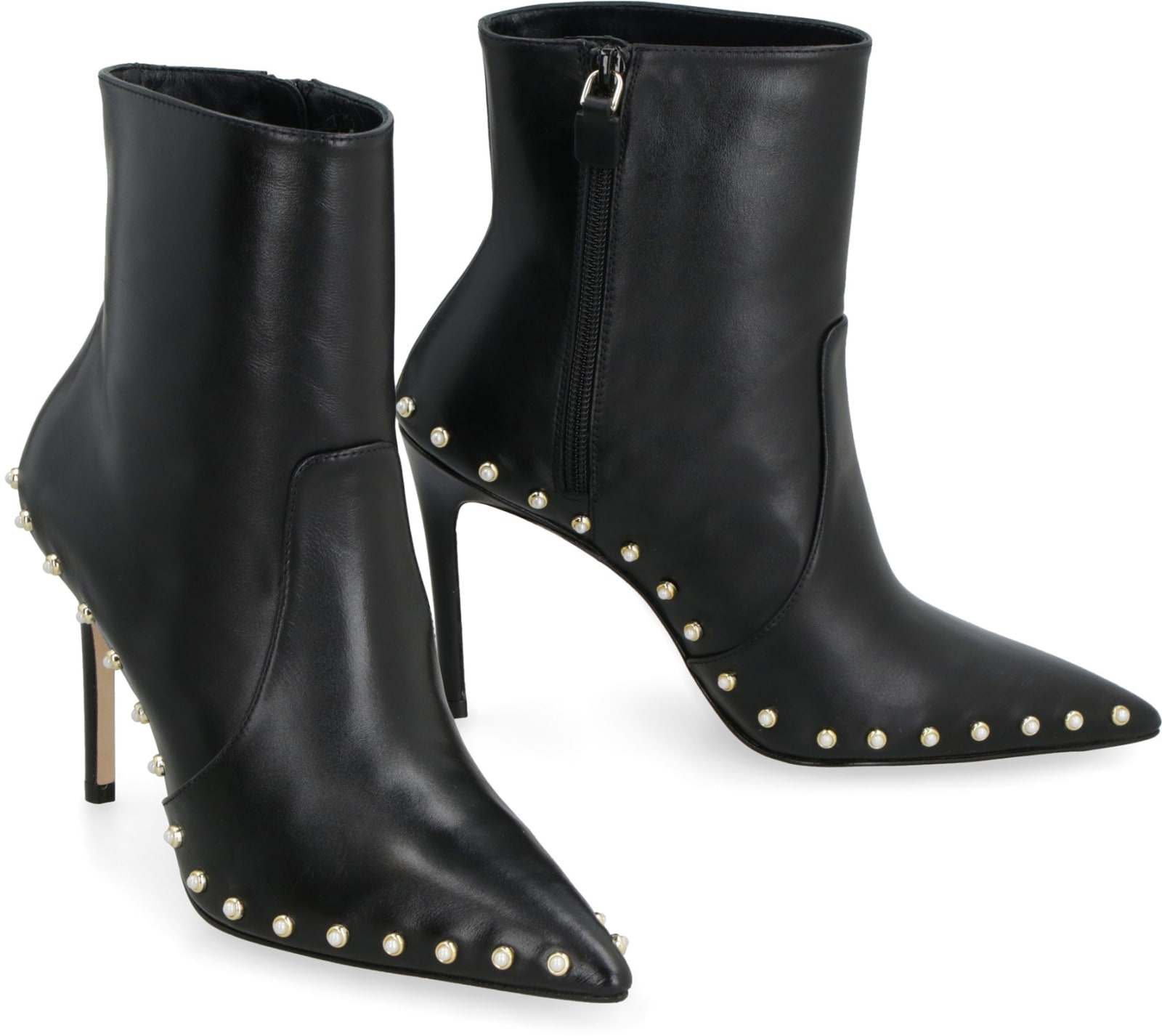 Shop Stuart Weitzman Stuart Leather Pointy-toe Ankle Boots In Black