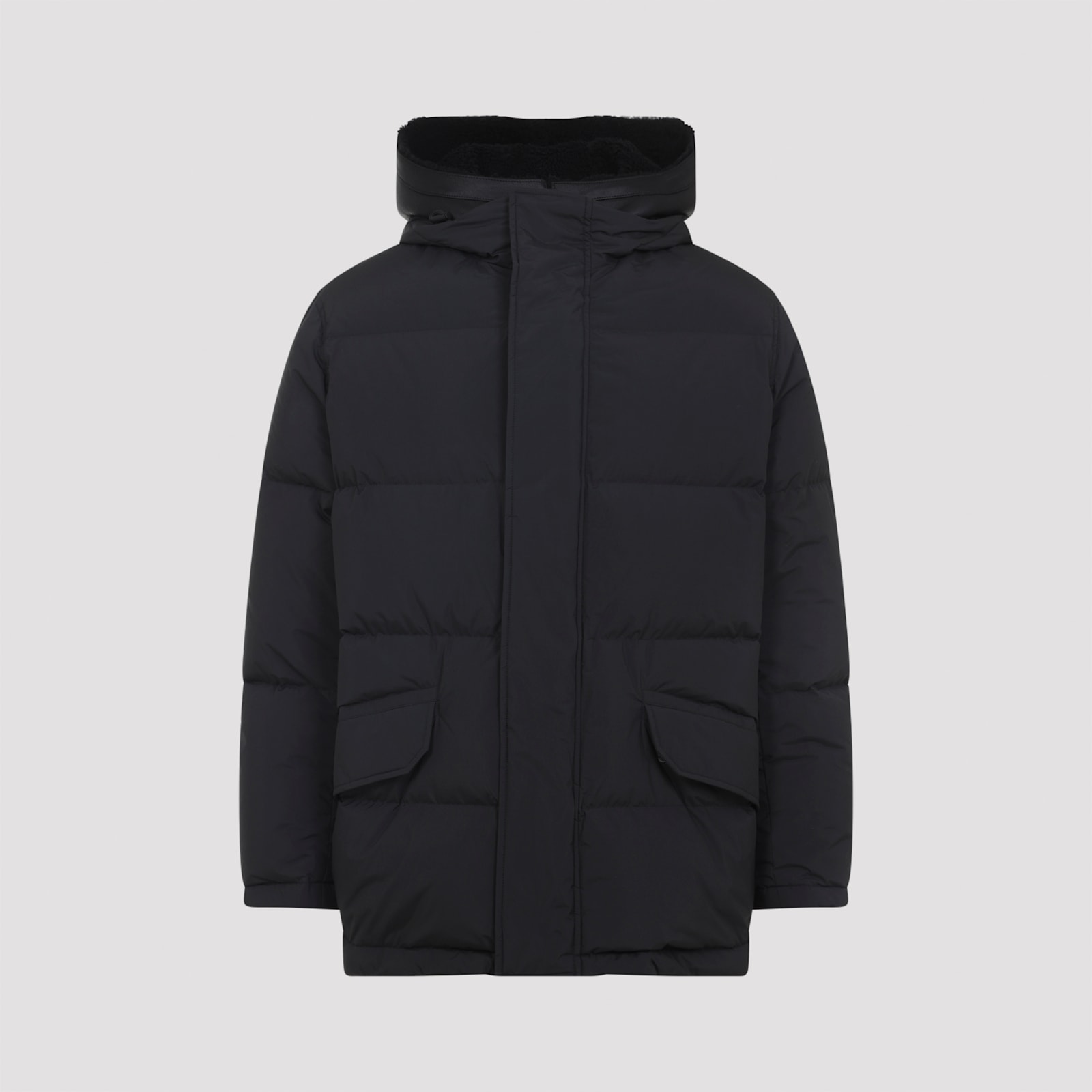 Yves Salomon Padded Black Down Jacket With High Collar And Concealed Zip In Black