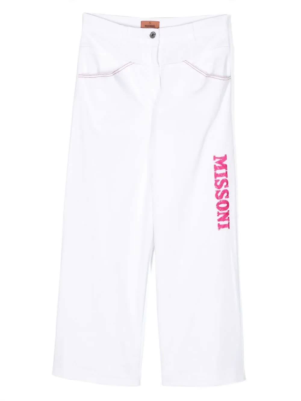 Shop Missoni White Pants With Fuchsia Sequins Logo