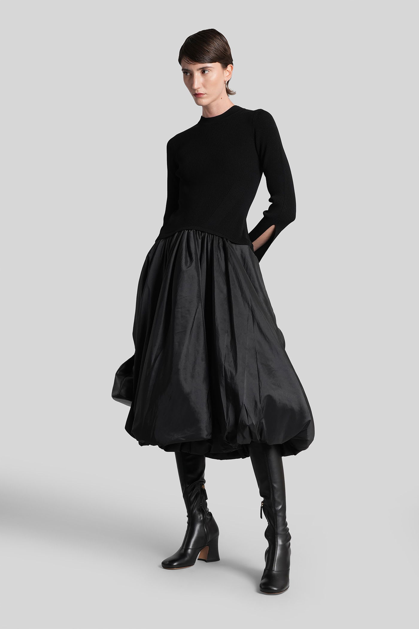 Simkhai Midi Dress With Balloon Skirt And Long Sleeves In Black