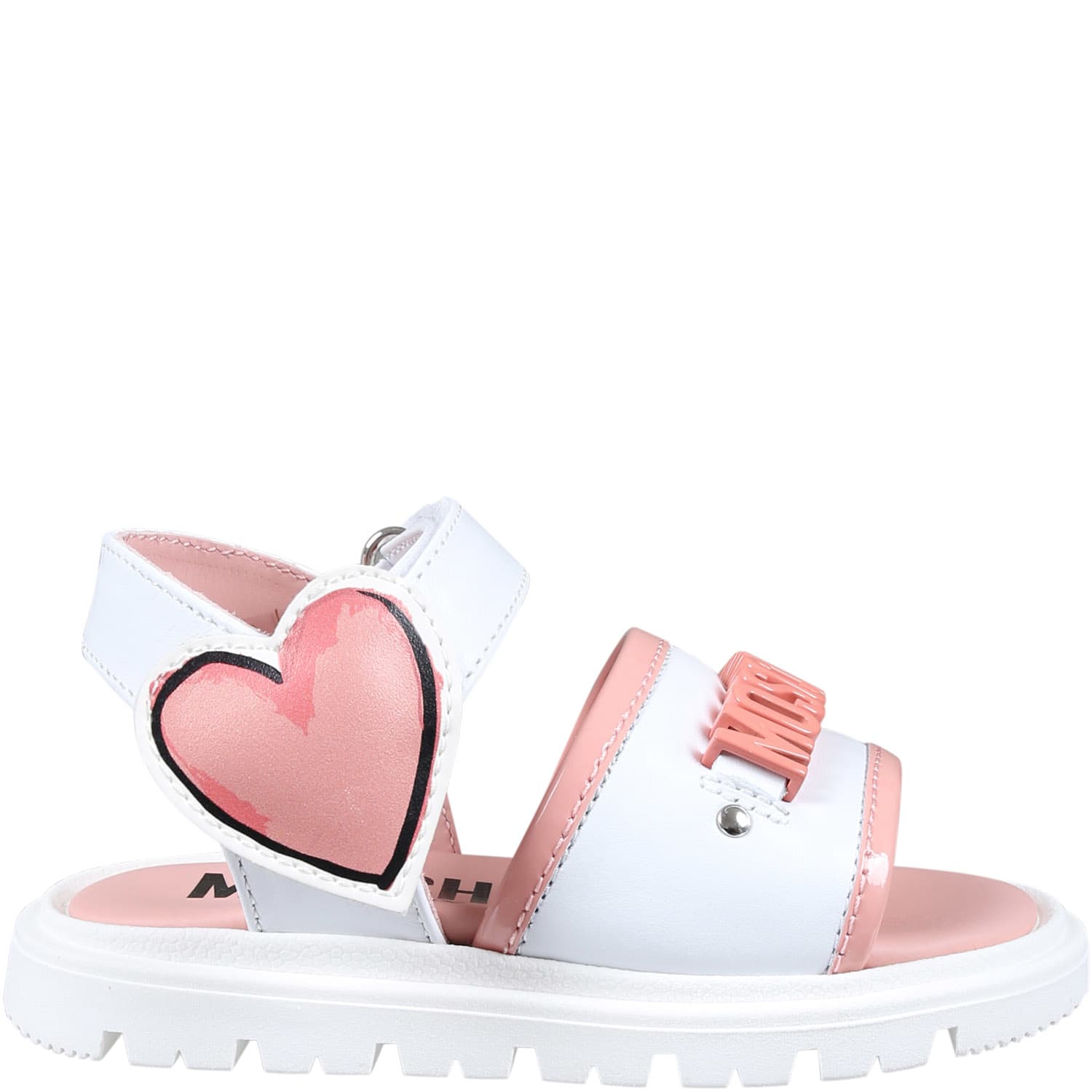 Moschino Kids' White Sandals For Girl With Heart
