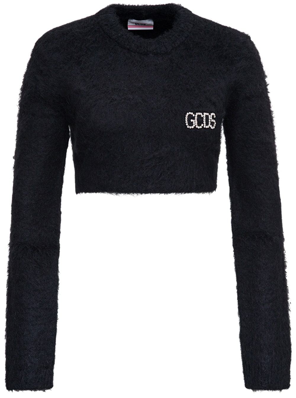 GCDS Long-sleeved Cropped Mohair Blend Sweater With Logo