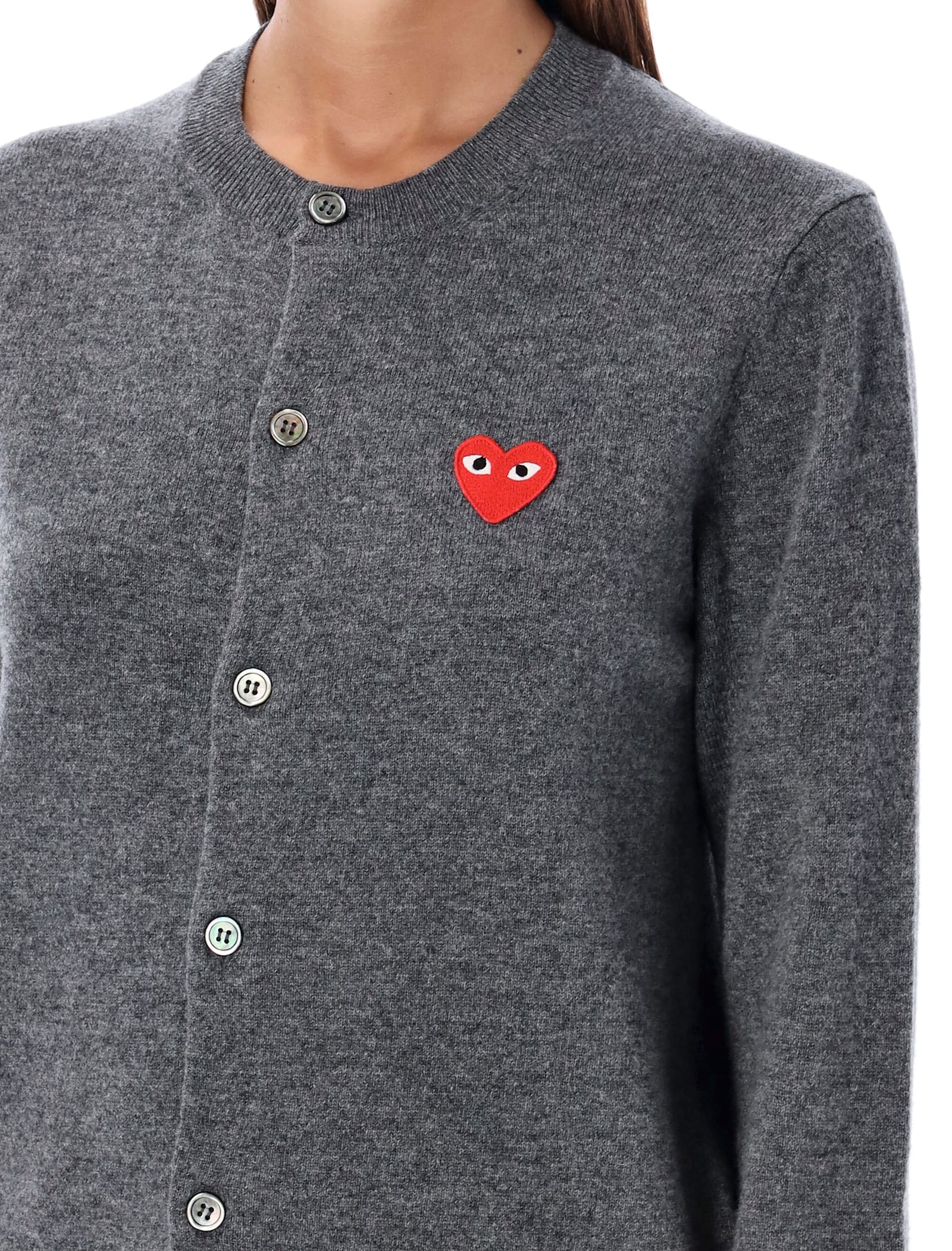 Comme Des Garçons Play Red Heart Patch Cardigan In Gray