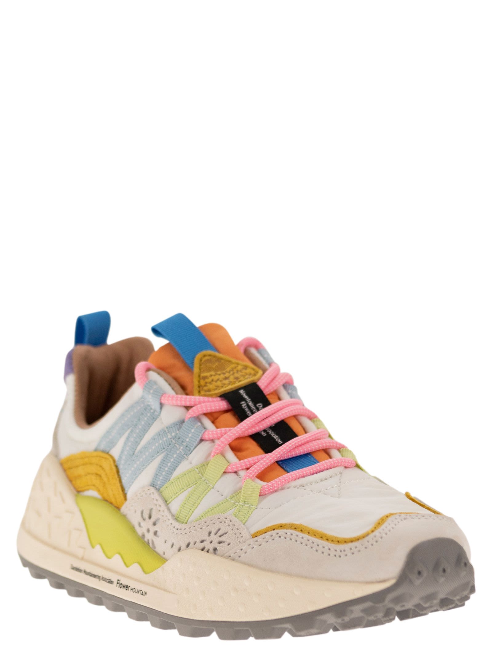 Shop Flower Mountain Washi - Sneakers In Suede And Technical Fabric In Beige
