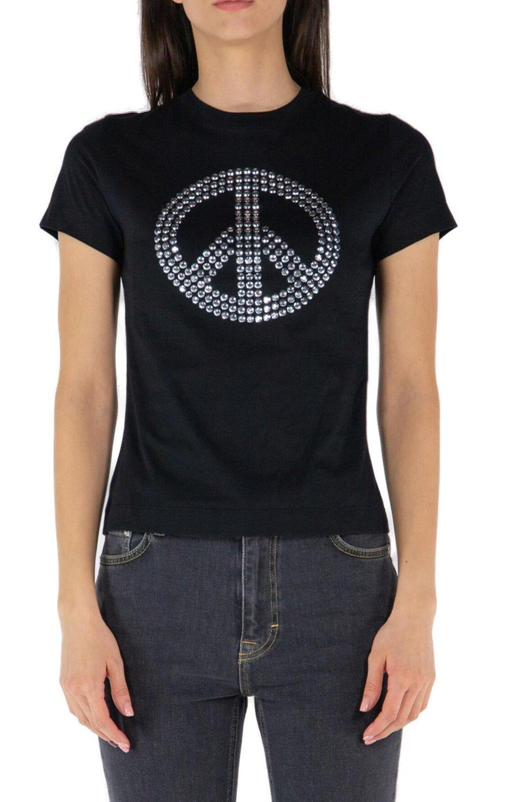 Shop Moschino Jeans Peace Sign-motif Crewneck T-shirt  In White