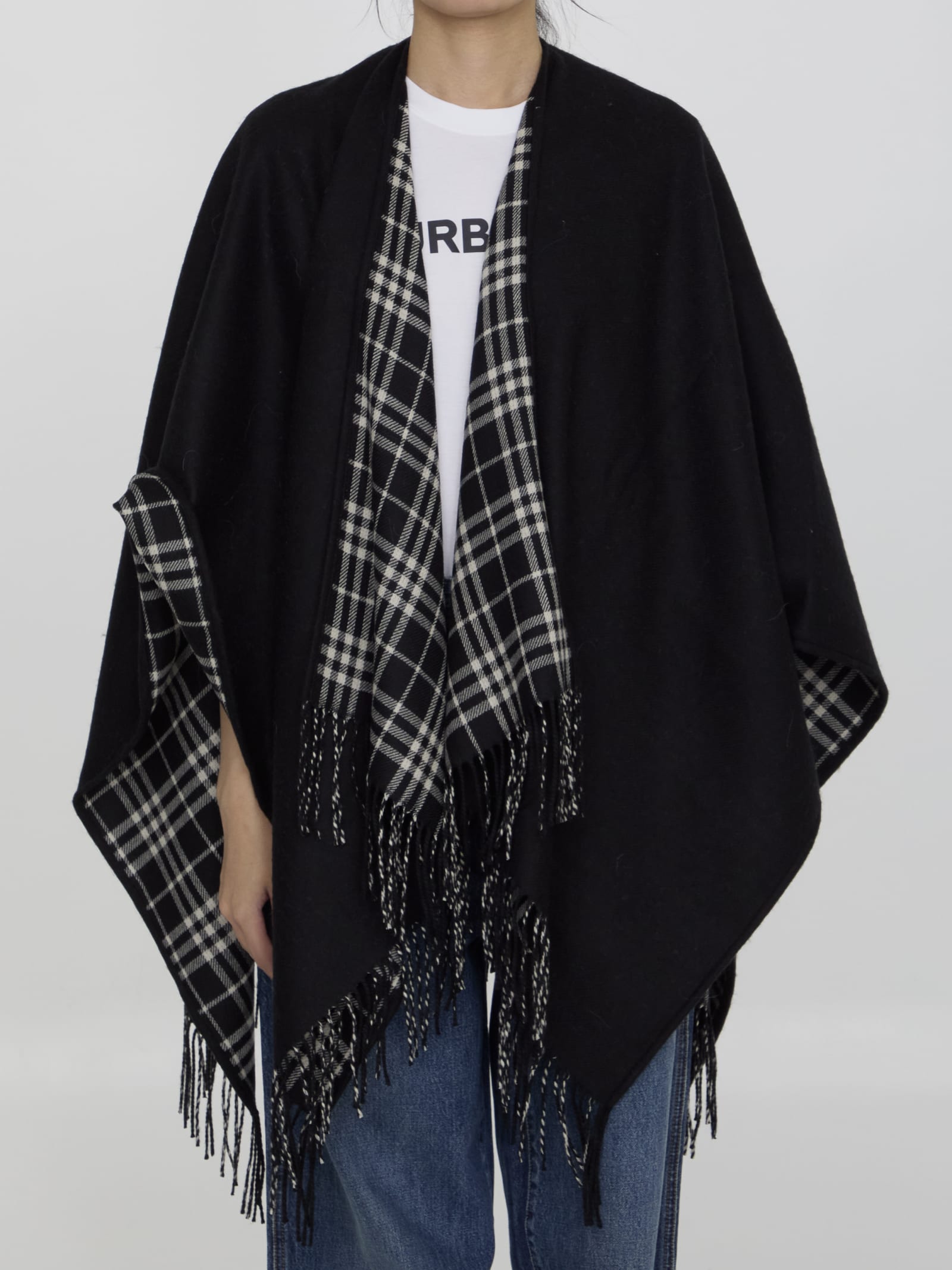 Shop Burberry Wool Cape In Black