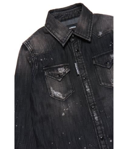 Shop Dsquared2 Denim Shirt With Worn Effect In Black