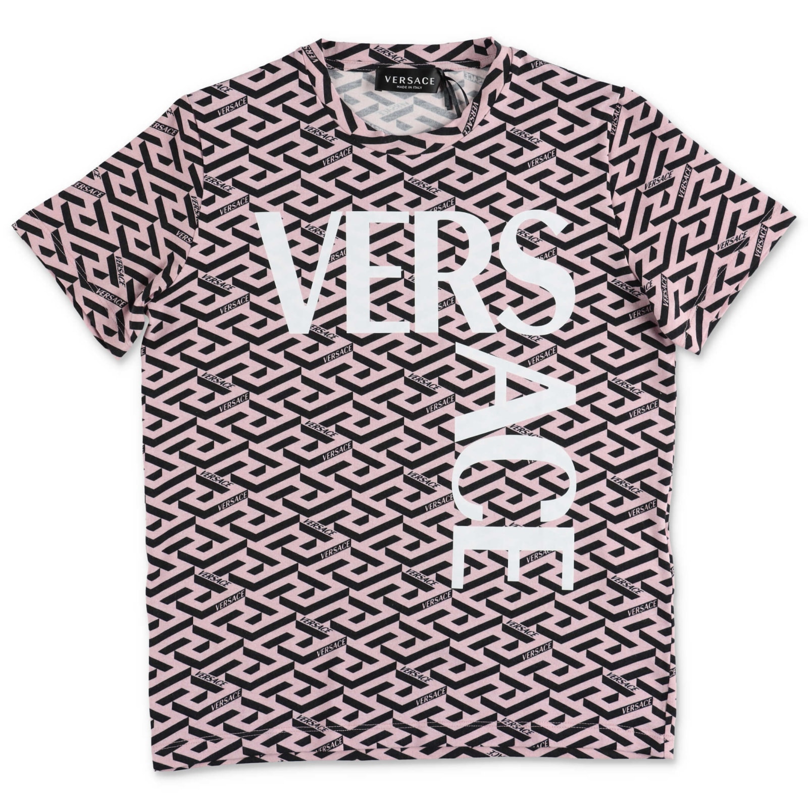 Young Versace T-shirt Rosa Stampata In Jersey Di Cotone