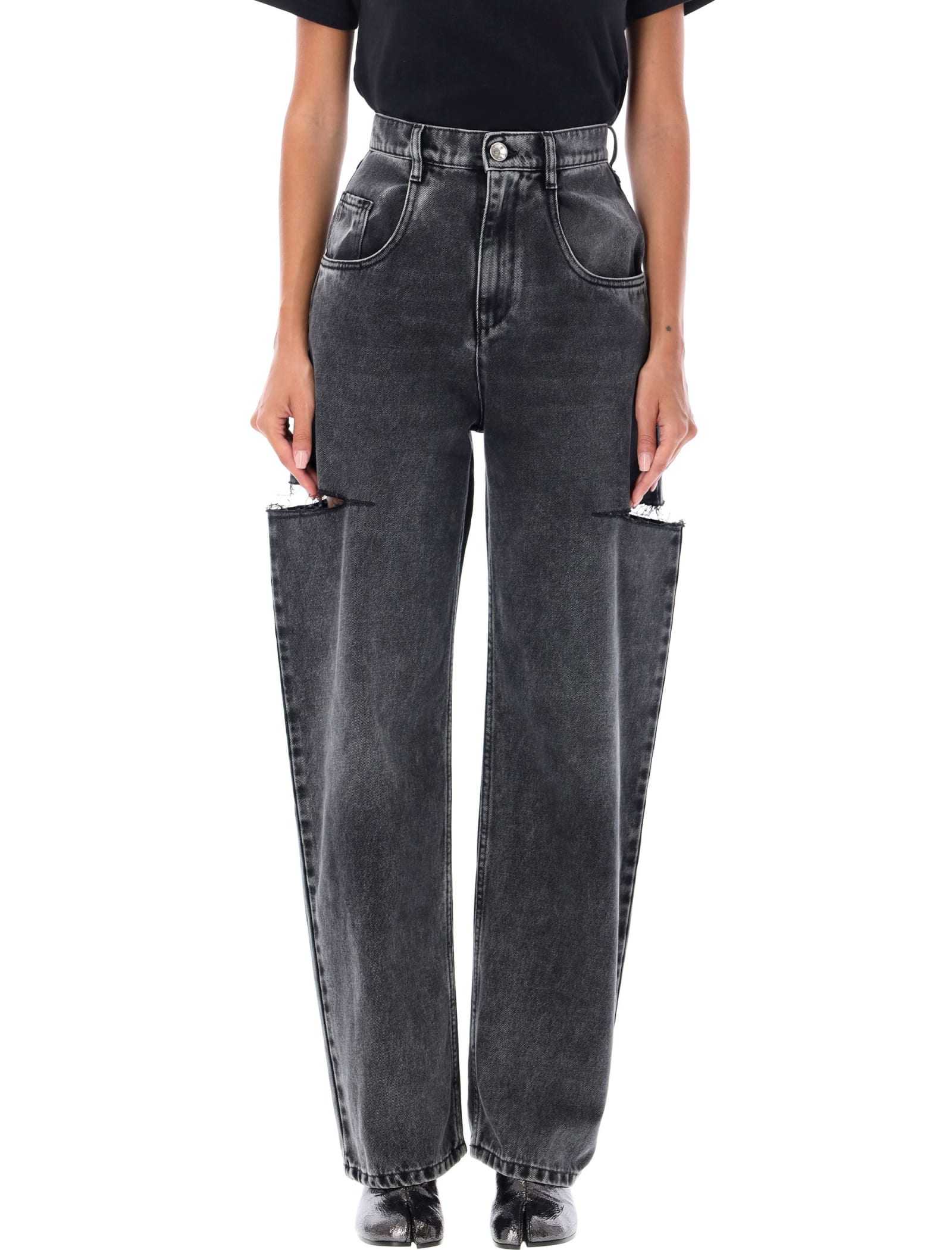 Shop Maison Margiela Cut-out Denim In Black Washed