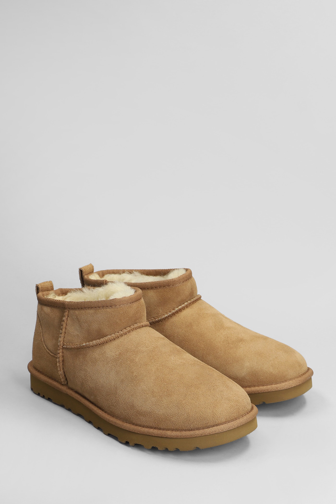 Ugg Classic Ultra Mini Low Heels Ankle Boots In Leather Color Suede In Brown