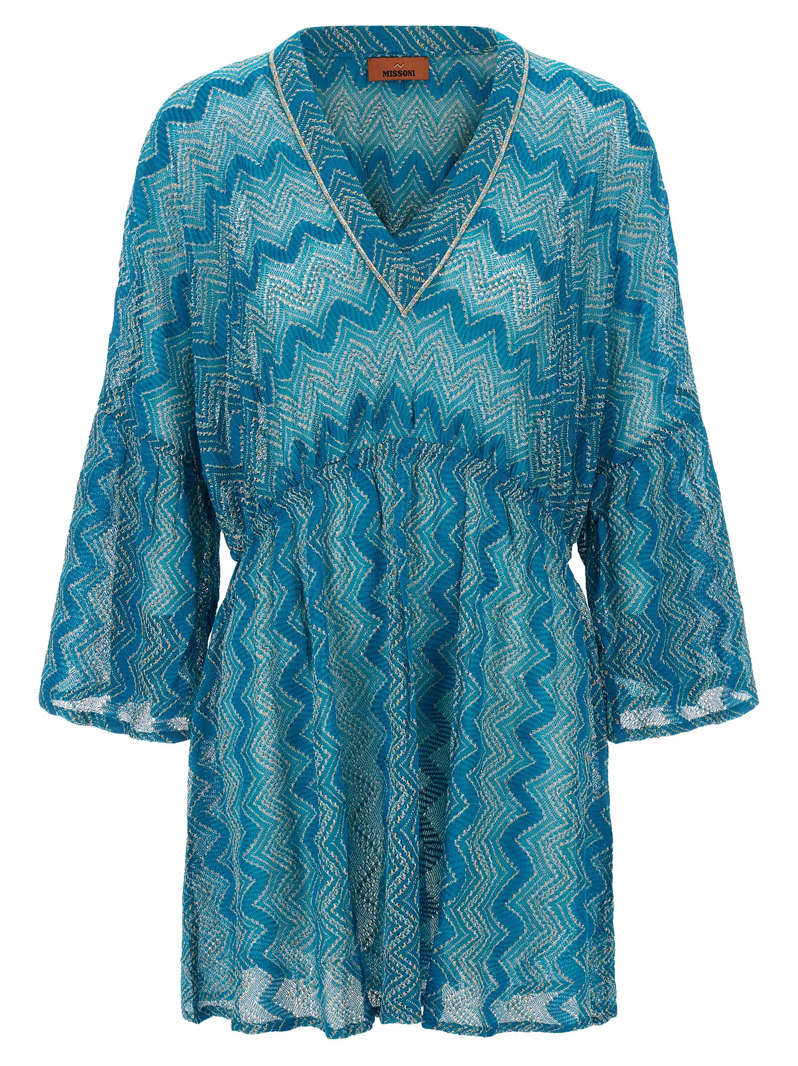Missoni V-neck Knitted Dress Flared Sleeves In Blue
