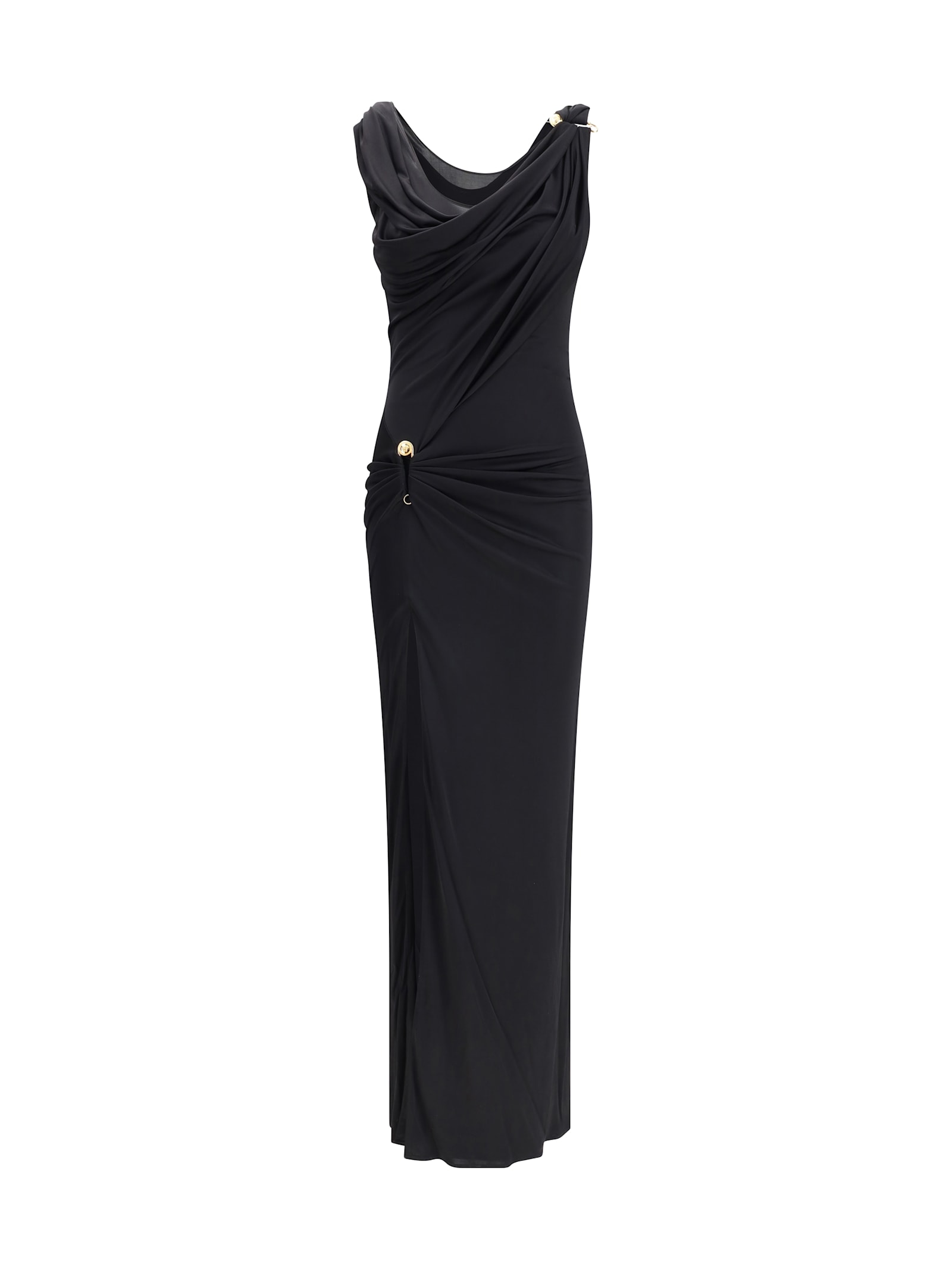 Versace Embellished Draped Stretch-jersey Gown In Black