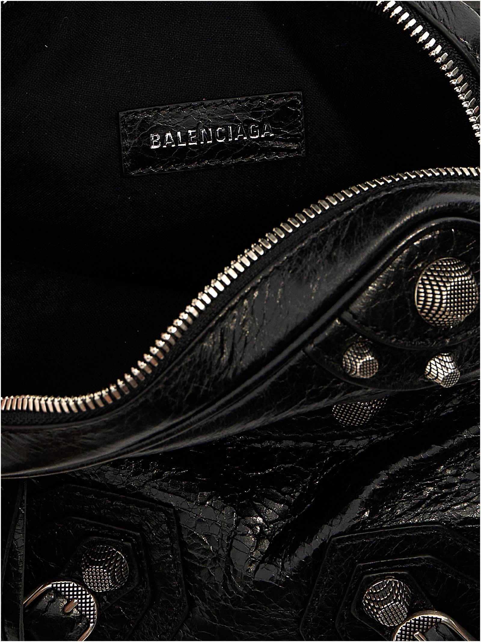 Balenciaga Le Cagole Embellished Textured-leather Messenger Bag In Black
